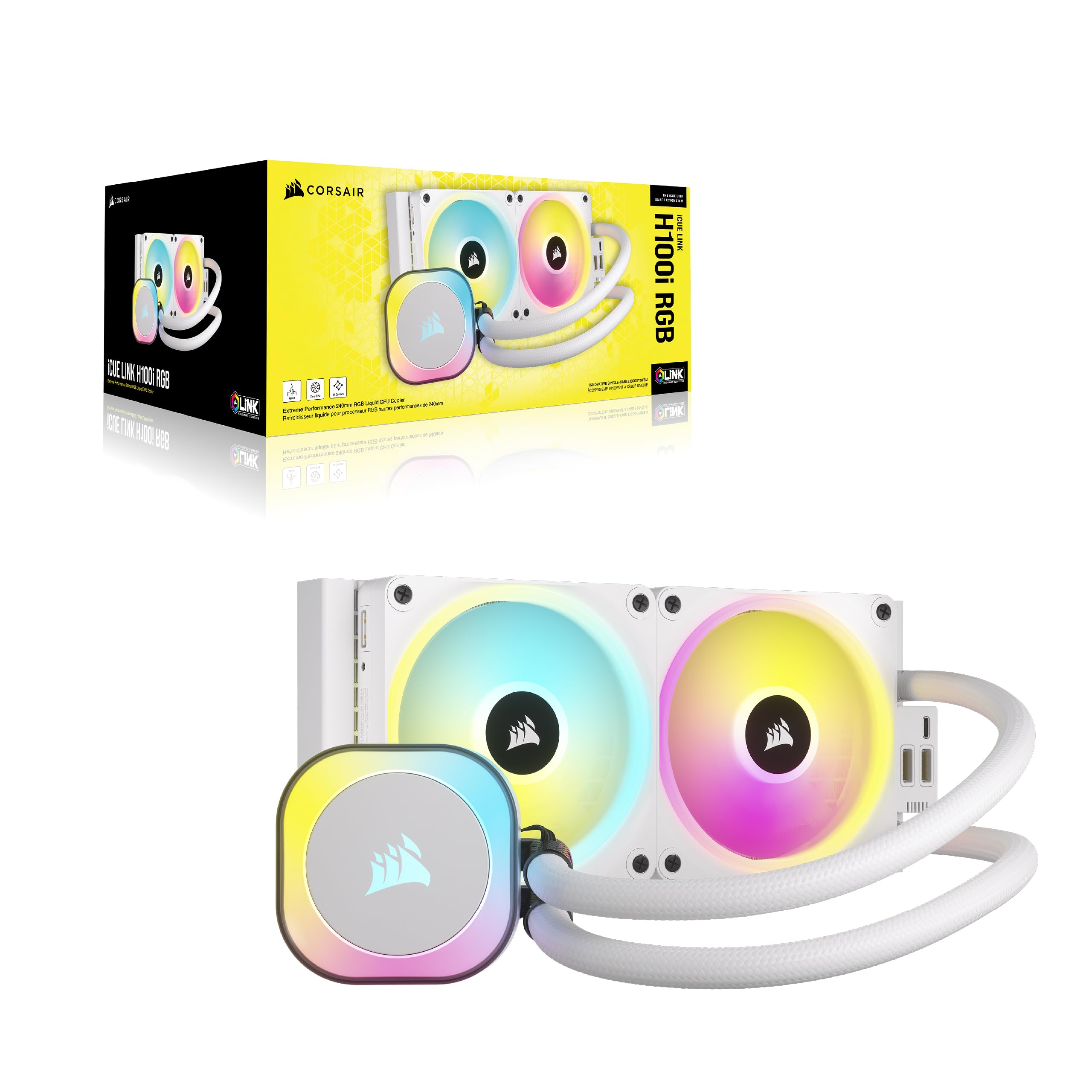 CORSAIR iCUE LINK H100i RGB Dissipatore a Liquido per CPU - AIO da 240 mm - Ventole RGB QX120 - Compatibile con Intel® LGA 1700, AMD® AM5 - Hub di Sistema iCUE LINK Incluso - Bianco