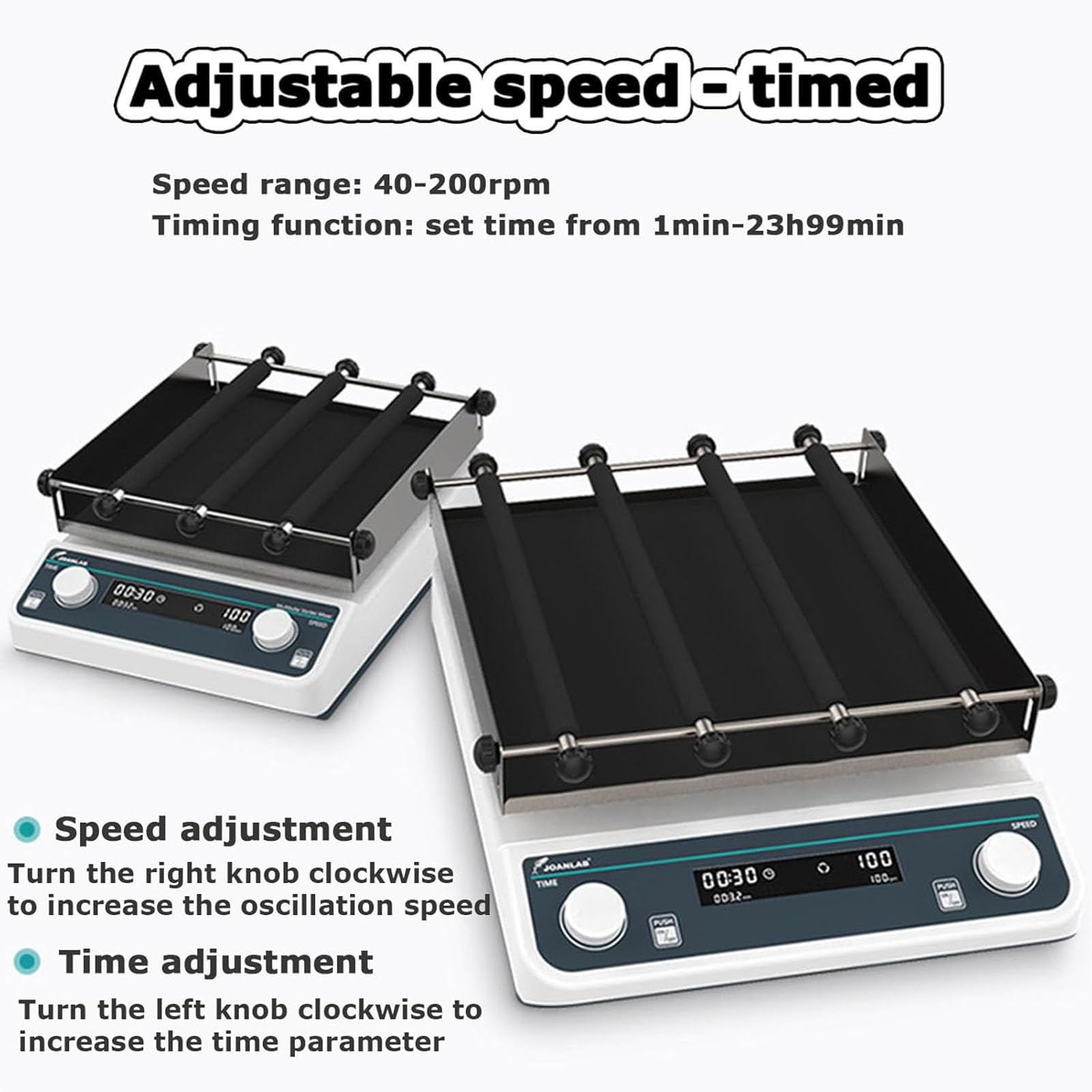 MObyat Digitaler Schüttler Mit Display, Labor-Schütteloszillator Mit Tablett, Drehzahlbereich 40–200 U/min, Zeitbereich 1–23 Std. 59 Min., Maximale Belastung 5 Kg, Leiser Und Stabiler Betrieb