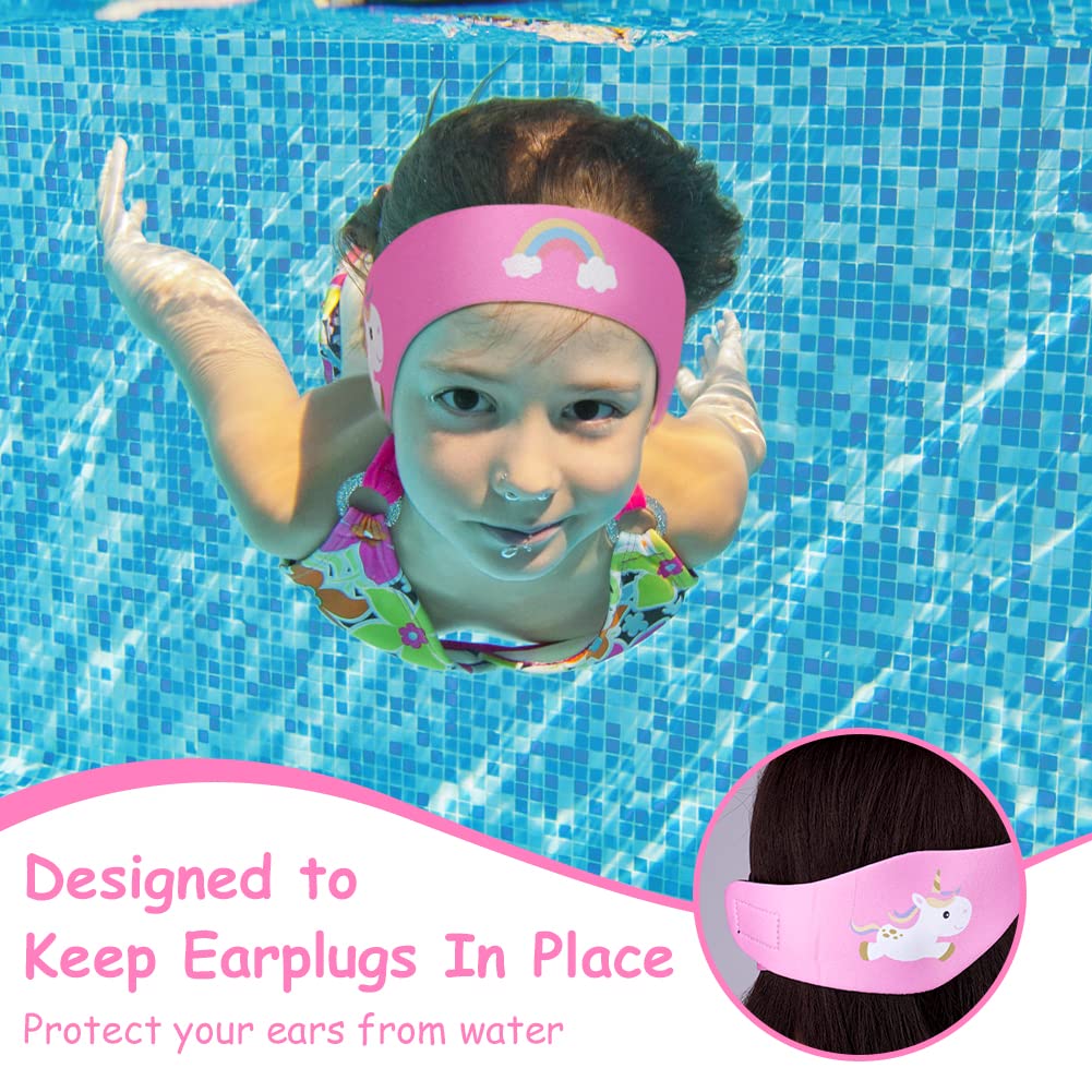 ACWOO Schwimmen Stirnband, Wasserdichtes Schwimmband Neopren Stirnband Kinder Ohrenband, Swimming Kopfband Haarband mit Klettverschluss für - Schwimm Ear Band für Kinder & Erwachsene(Einhorn,S)