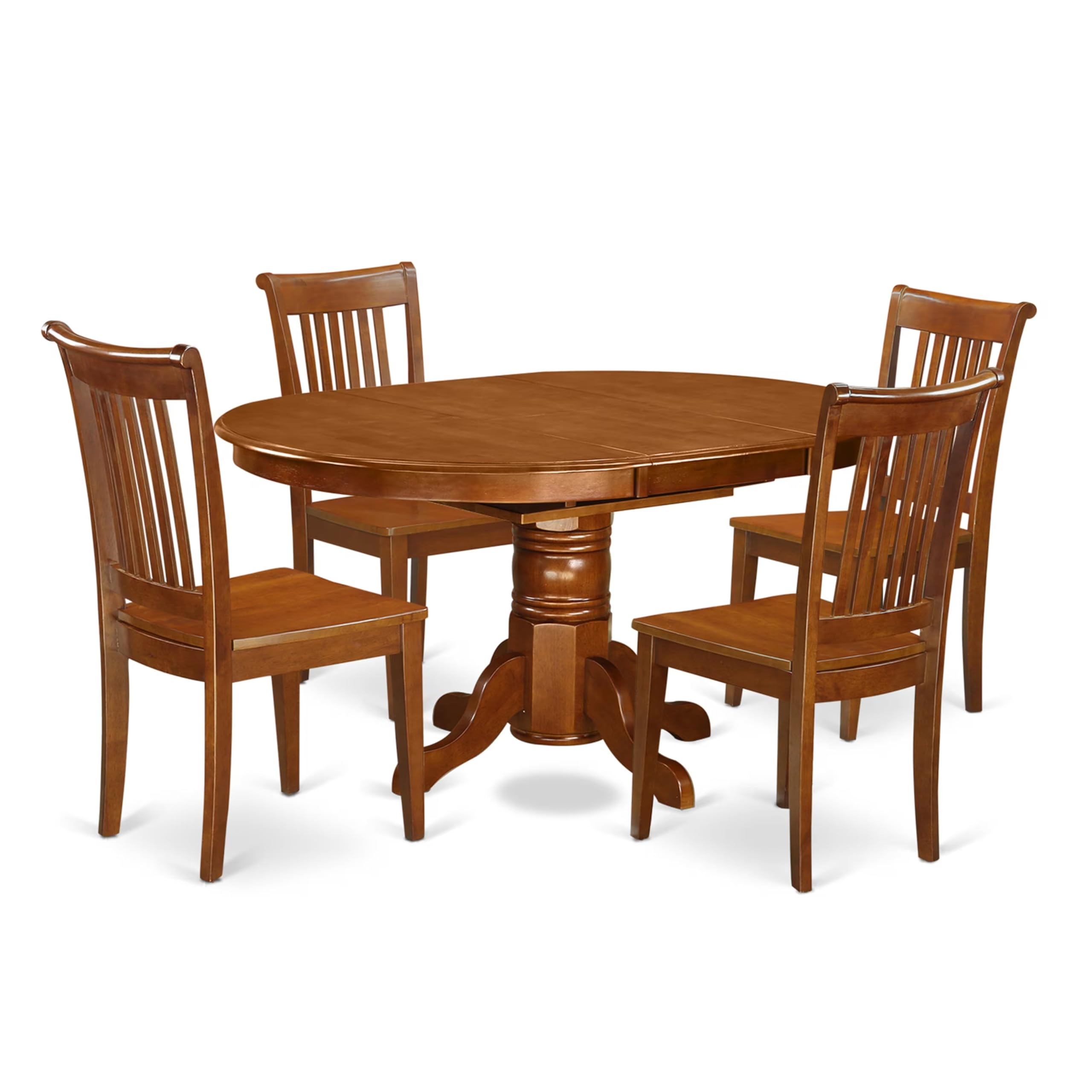 East West Furniture AVPO5-SBR-W 5 Piece Dining Room Table Set Includes an Oval Kitchen Table with Butterfly Leaf and 4 Dining Chairs, 42x60 Inch, Saddle Brown