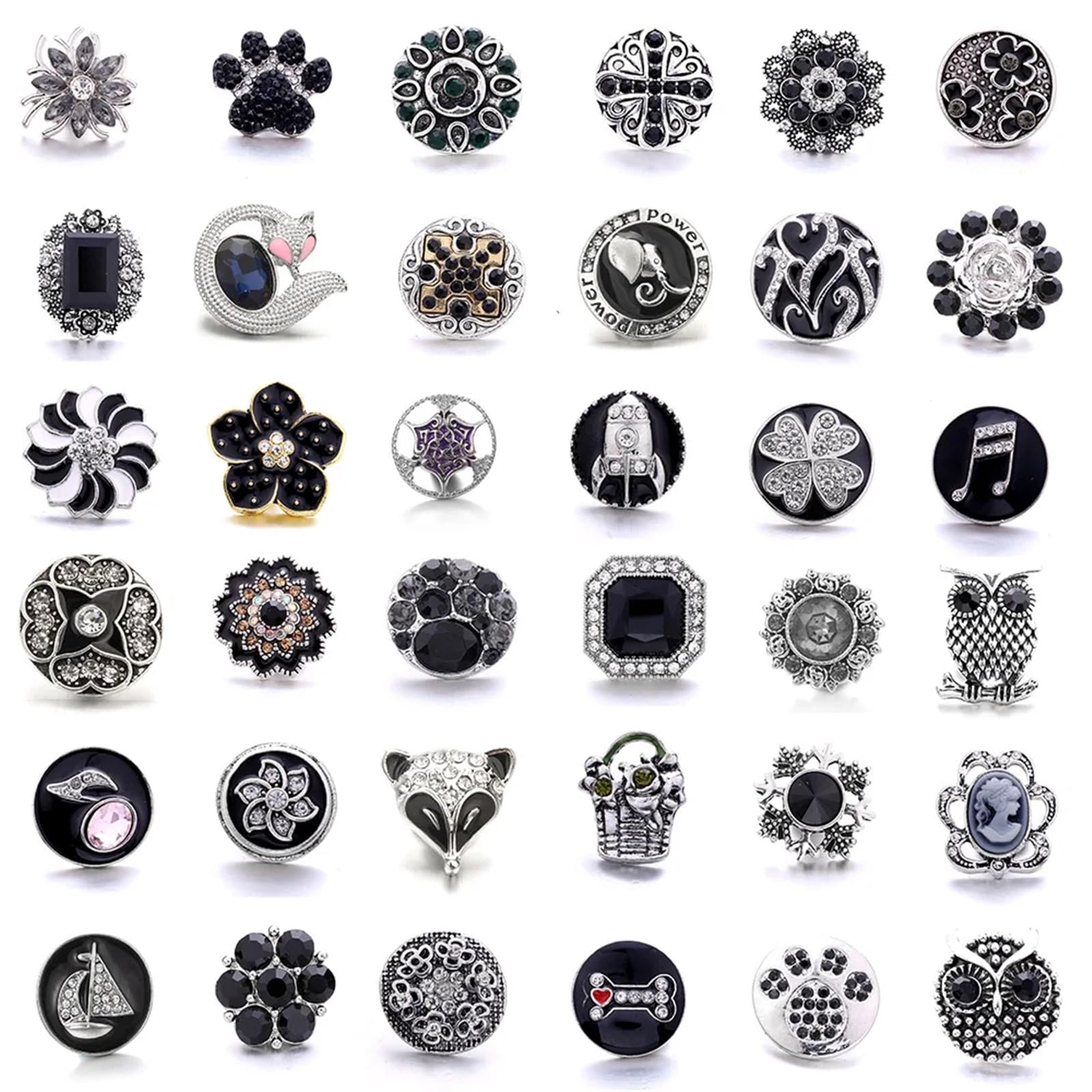 Bottoni automatici in metallo, bottoni per jeans, Bottoni 5 pz/lotto Gufo di Cristallo Nero Strass 40 Stile a pressione Gioielli a Misura 18mm Snap Collana Del Braccialetto(DHH BK)