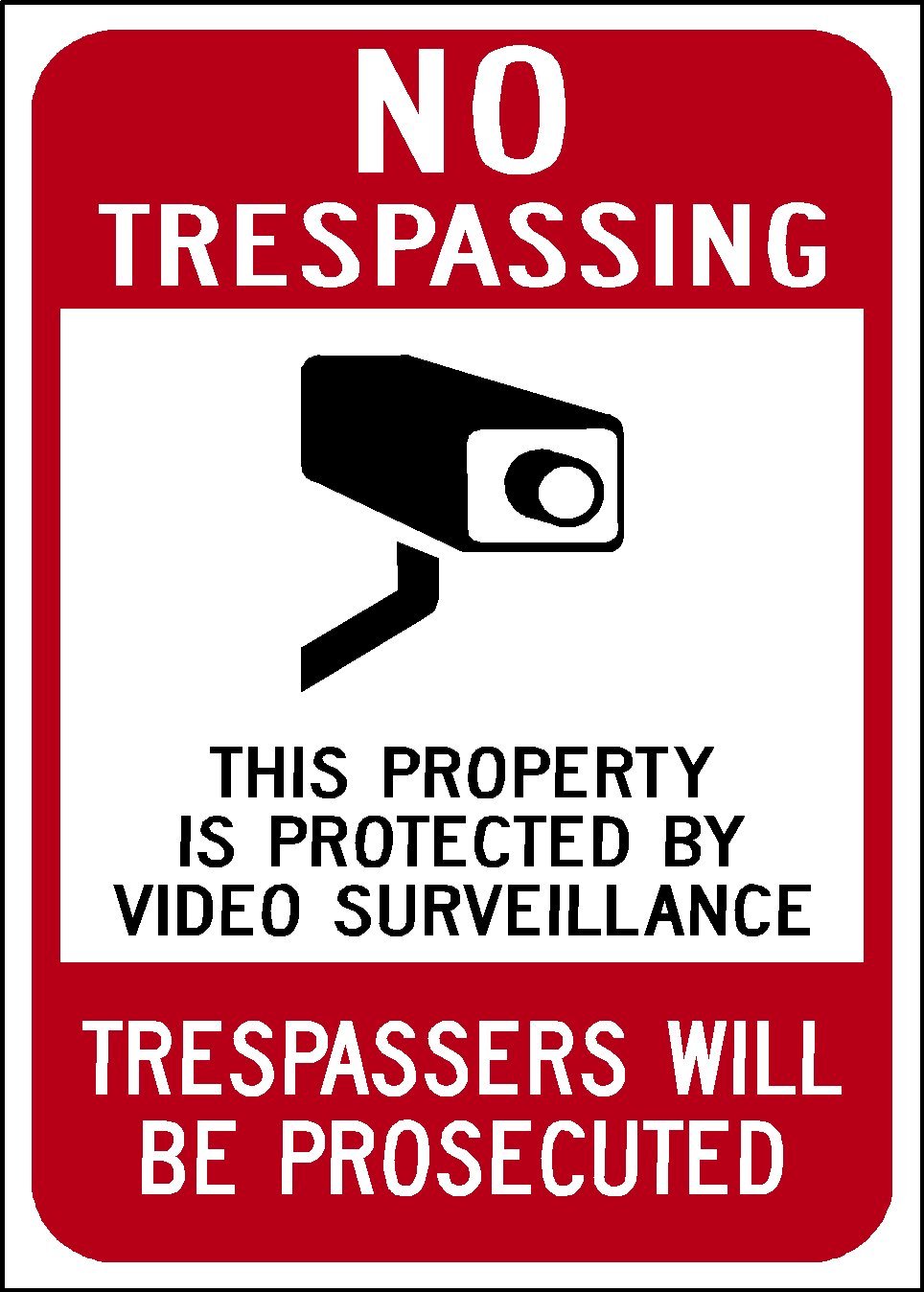 Highway Traffic Supply Aluminum Sign, Legend "No Trespassing - Video Surveillance" with Graphic, 10" high x 7" wide, Black/Red on White
