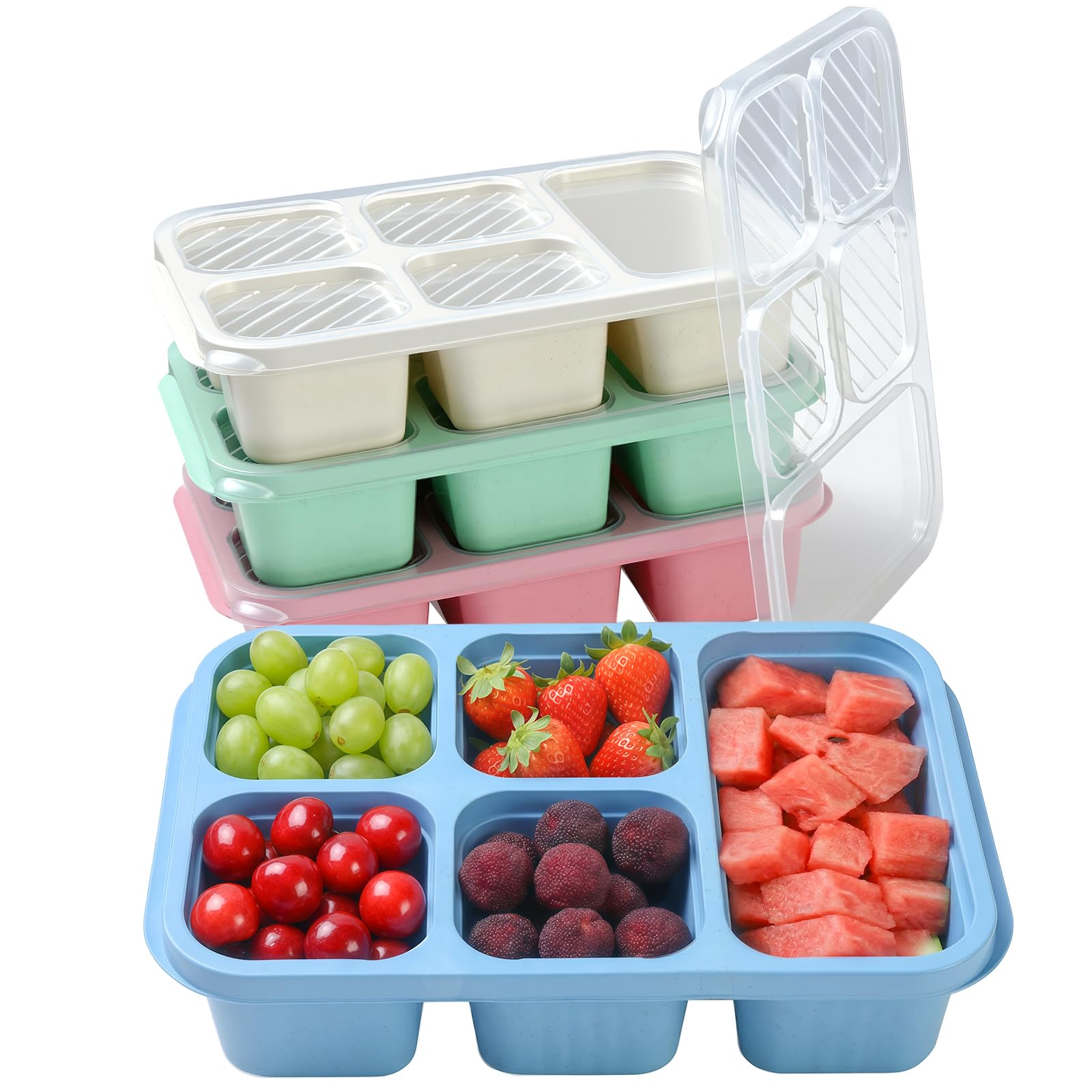 Nymblis 4 Pack Snack Box with Compartments, Reusable Bento Snack Boxes, Bento Lunch Box with 5 Compartments for Kids Adults, Lunchable Snack Containers for Work School Travel ﻿