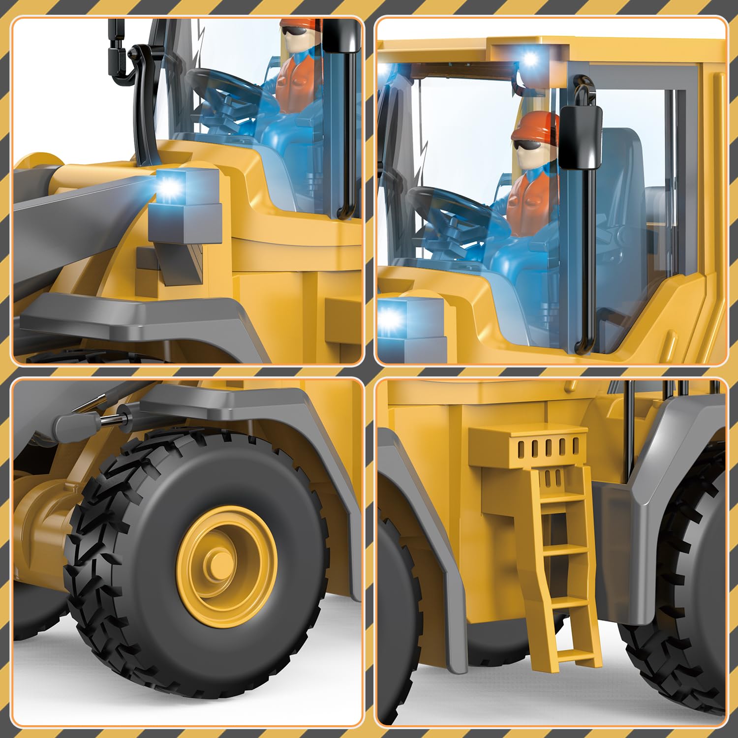 Cargador frontal teledirigido, 9 canales, vehículo de construcción RC (cargador) juguete con luz y sonido, 2,4 GHz, excavadora teledirigida para niños de 6, 7, 8, 9 y 10 años