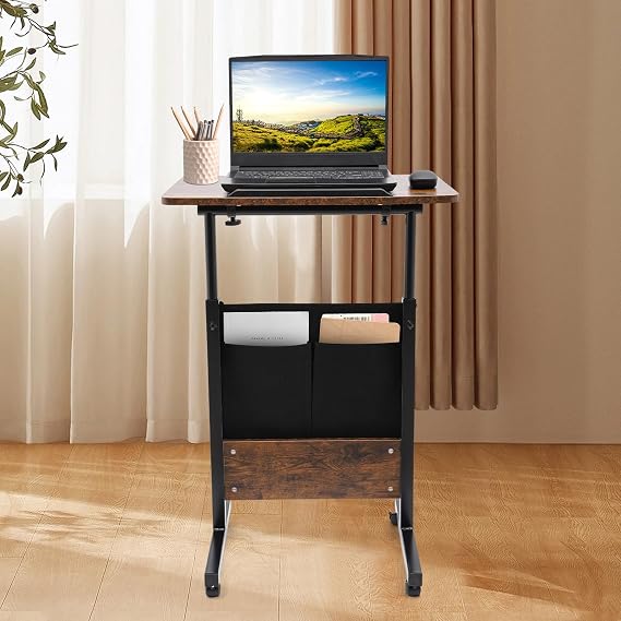 Standing Rolling Desk, Adjustable Height Standing Desk with Wheels & Storage Bag, Portable Mobile Laptop Standing Table, 180 Adjustable Tilt Angle Folding Rolling Desks for Office