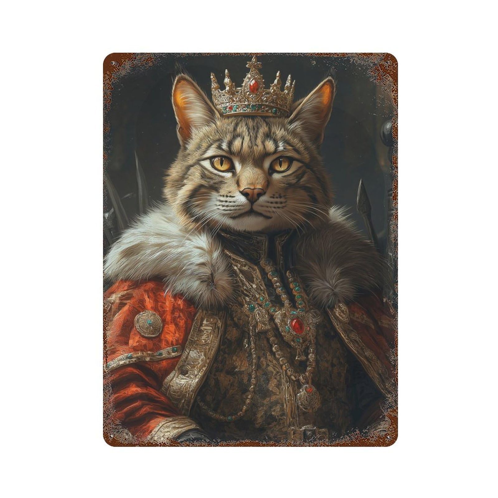 Savannah Cat King Rusty Metal Tin Sign 15.7"x11.8", Ideal for Farmhouse, Kitchen And Entryway Decor