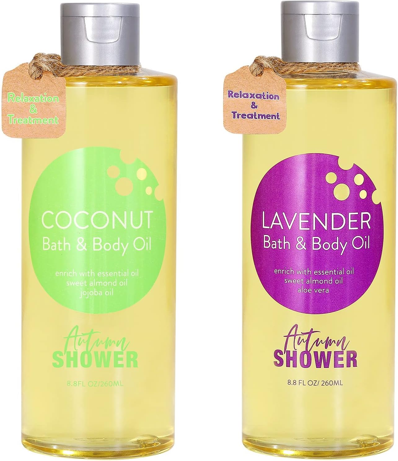 Bath Oil - Oil with Sweet Almond Oil, Jojoba Oil and Shea Butter, Lavender & Coconut Body Oils for Women Dry Skin, Moisturizing Bath and Body Oil Gift Set 17.6 fl oz (Pack of 2)
