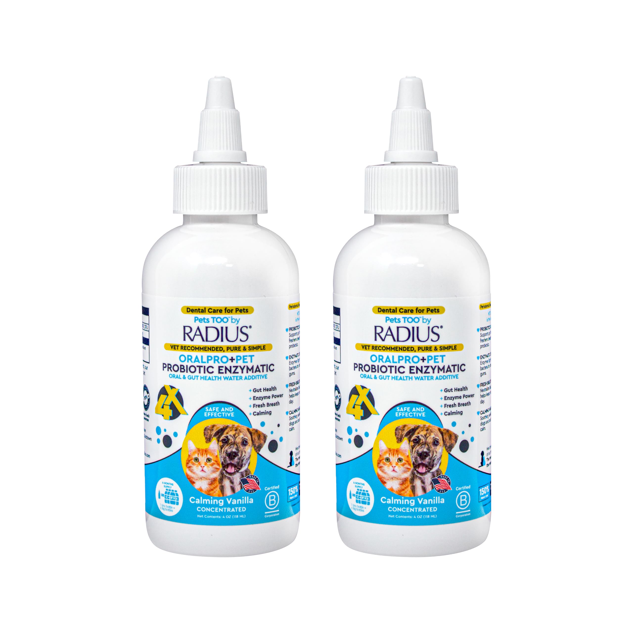 RADIUS OralPro+ Pet Probiotic Dental Water Additive (Enzymatic), Concentrate, 4 OZ, 2 Pack Pet Water