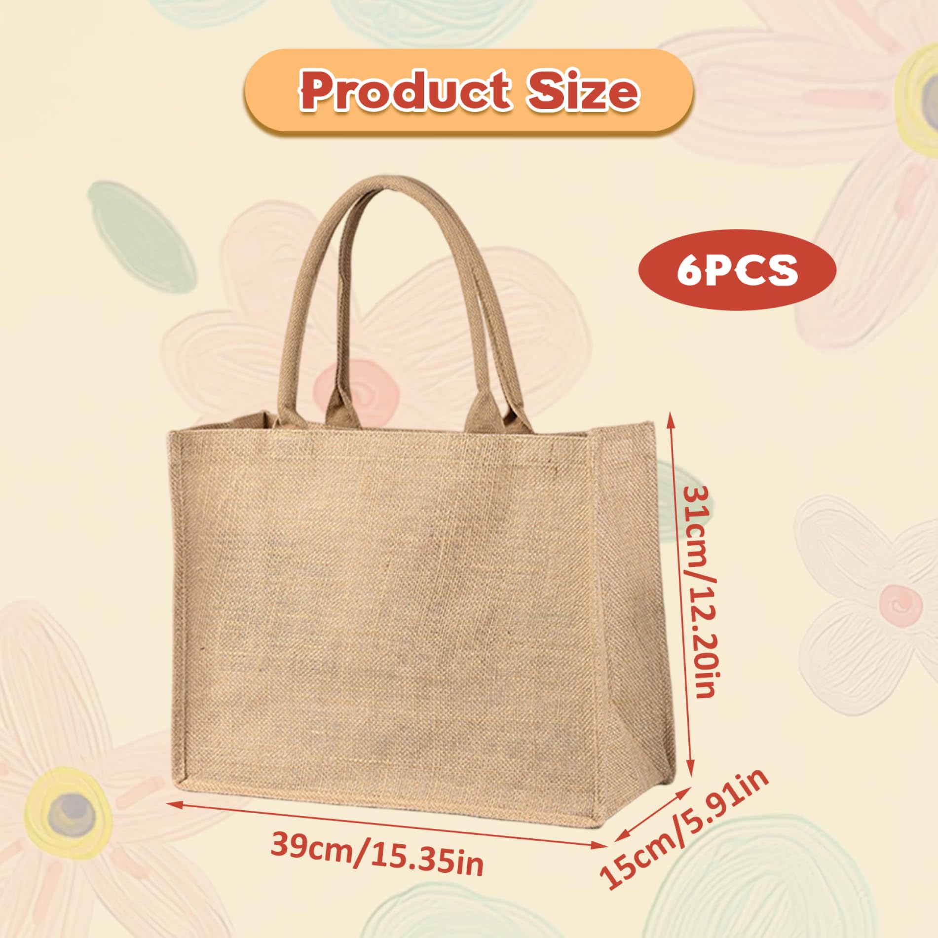 Borse di tela di iuta borsa di tela di iuta resistente 6 pezzi 12x15x5, 5 pollici con manico per la spesa la spesa il matrimonio le gite