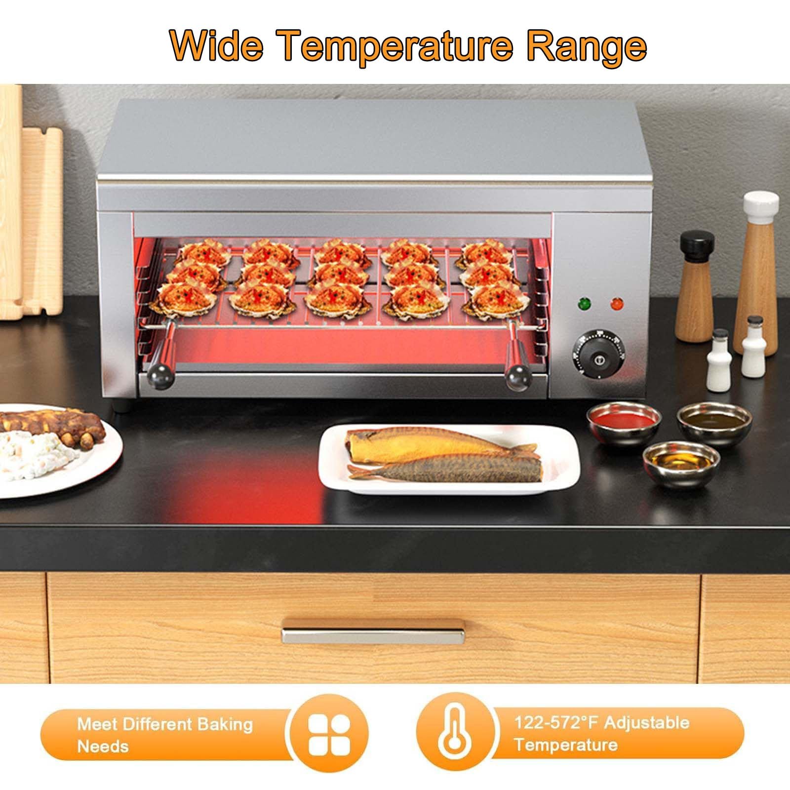 Salamandra Eléctrica Profesional De 2000 W, Gratinador De Acero Inoxidable con Temperatura De 50–300 °c, Parrilla Ajustable En 4 Alturas Y Bandeja Recogegotas