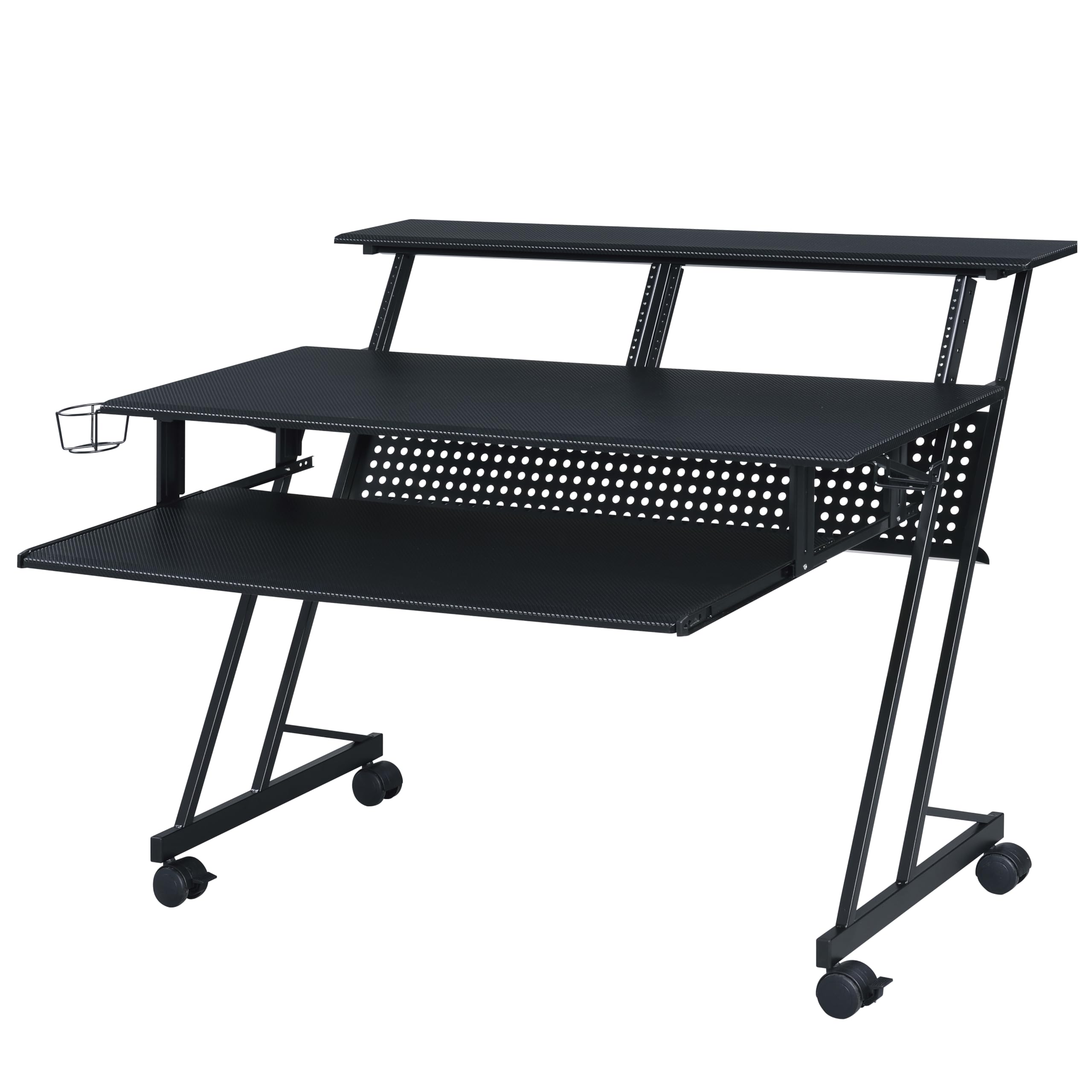 aphrophina Elegant Black Music Recording Studio Desk with Keyboard Tray, Comfortable Music Creation and Practice, Modern Design