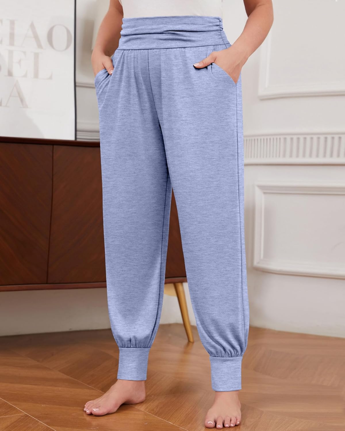 2 Pack Womens Plus Size Yoga Joggers, Loose Workout Sweatpants Comfy Lounge Pants with Pockets Casual Pajama Pants - Image 6