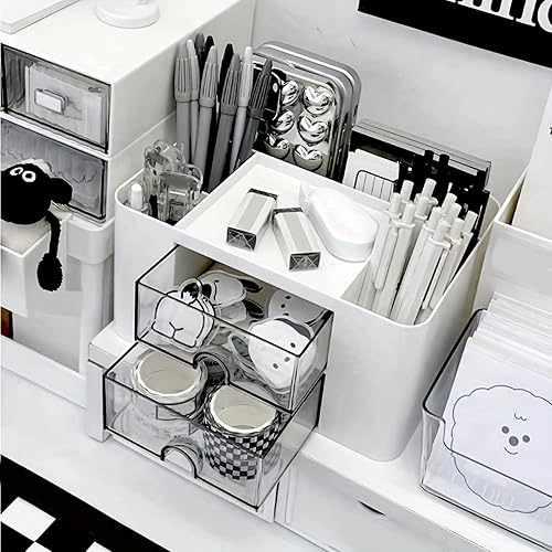 Miniatura 5 de 2 cajones de escritorio nórdicos simples, caja de almacenamiento de oficina, papelería de escritorio, lápices, estantes organizadores de oficina