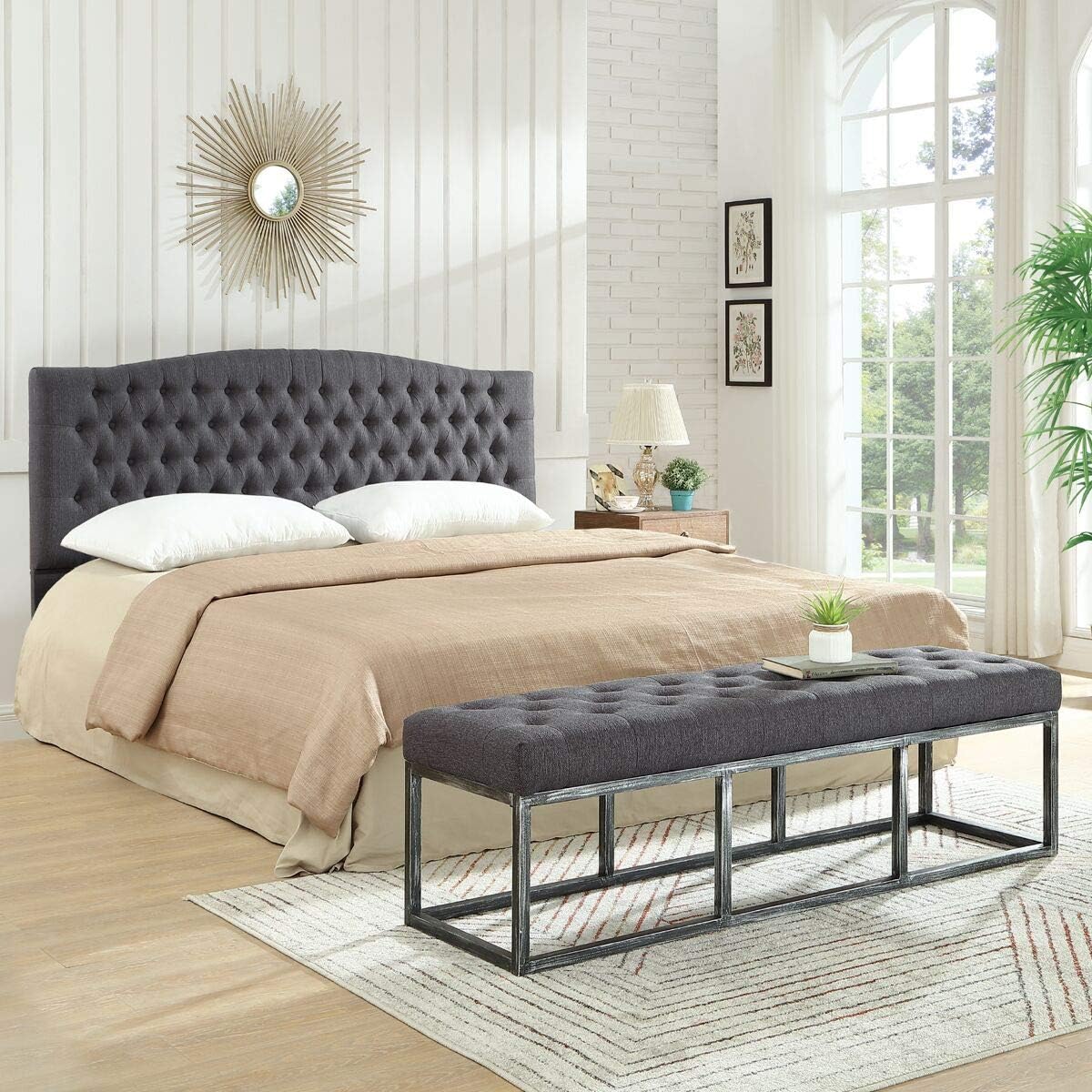 24KF Upholstered Tufted Button Linen Fabric Headboard,Comfortable Fashional Headboard King/CA King Size,Dark Gray
