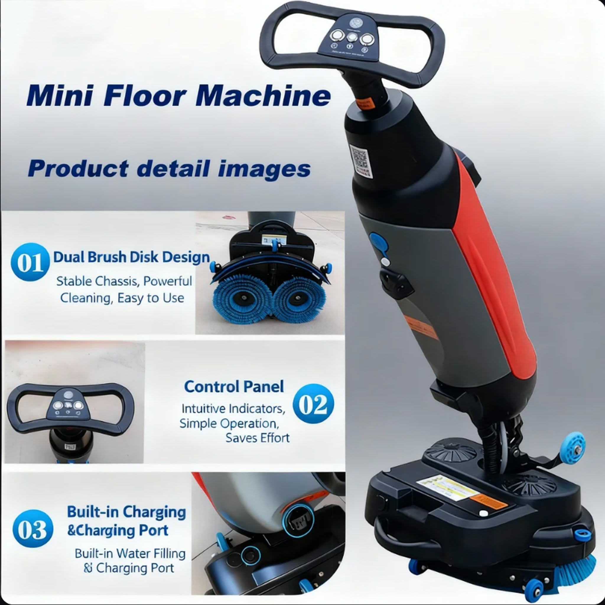 Fregadora de Suelos Comercial-Mini MáQuina para Una Limpieza Eficiente,con Doble Disco de Cepillo, Pulidora Multifuncional A BateríA, RotacióN de 360°,10700 Pies Cuadrados Red