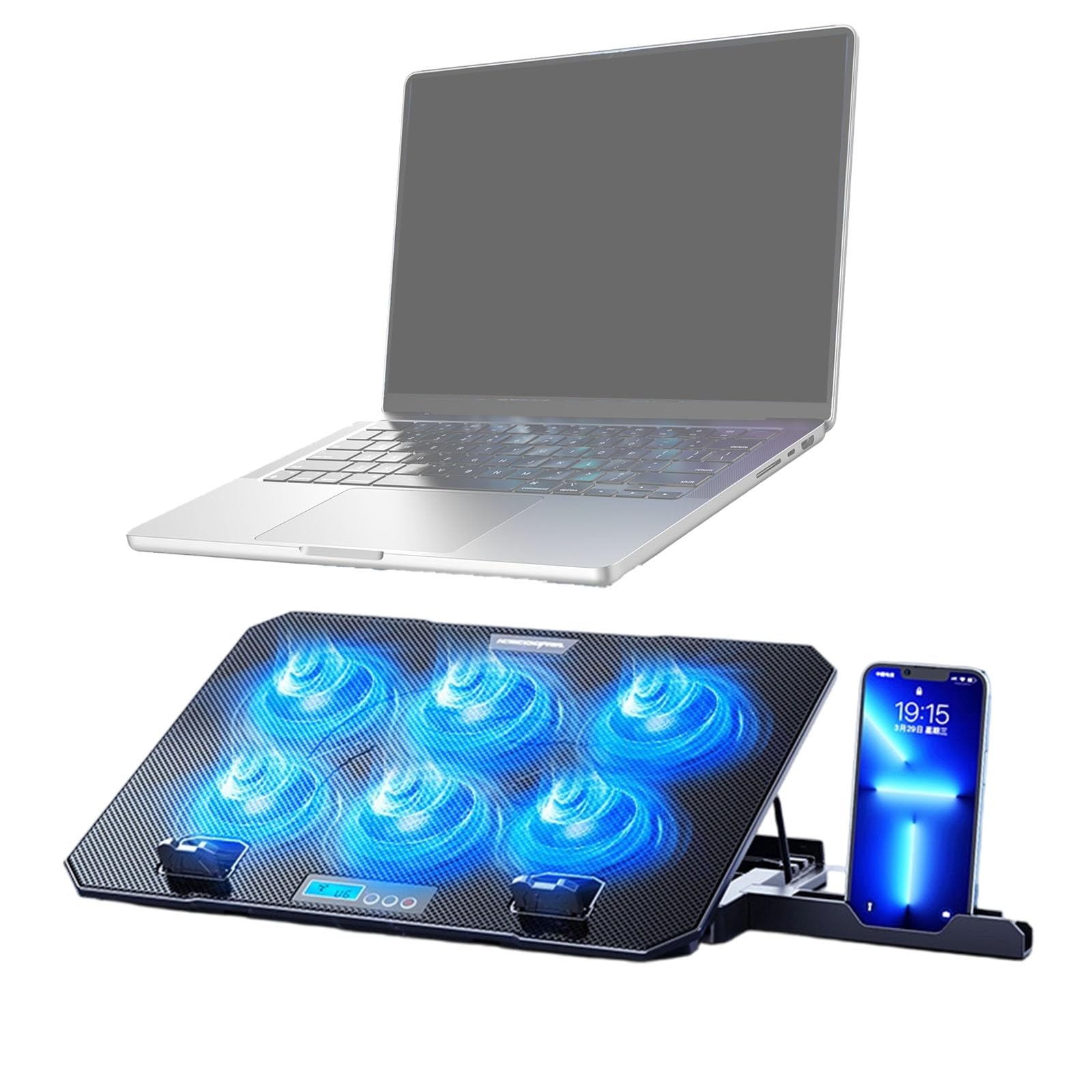 Tappetino Raffreddamento per Laptop, Pressione ergonomica del Collo Regolabile per Supporto in Altezza per Laptop con 2 Porte USB, Supporto per Telefono, Supporto Raffreddamento USB
