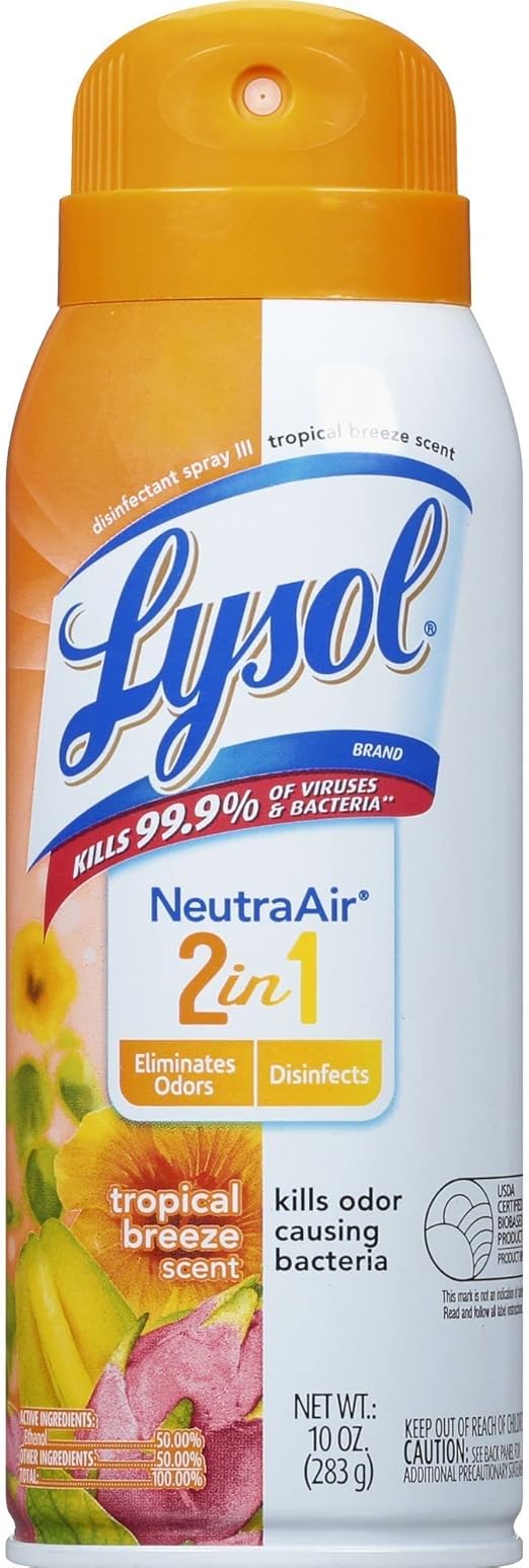 Lysol Neutraair Disinfectant Spray, 2 In 1: Eliminates Odors and Disinfects, Tropical Breeze, 10 Fl. Oz