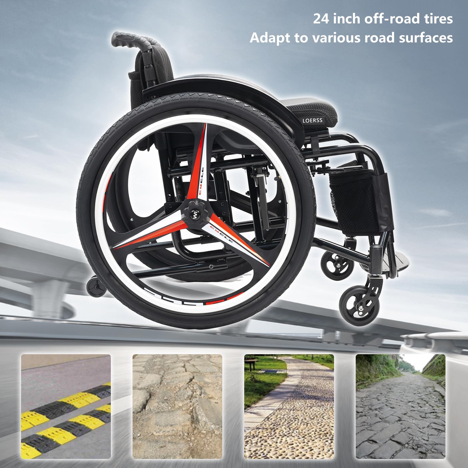 Sedia A Rotelle Sportiva Ultraleggera Pieghevole Per Tutti I Terreni,sedia A Rotelle Sportiva Leggera,sedia A Rotelle Pieghevole Da Trasporto,sedia A Rotelle In Alluminio,ruote Antiribaltamento(Size:1