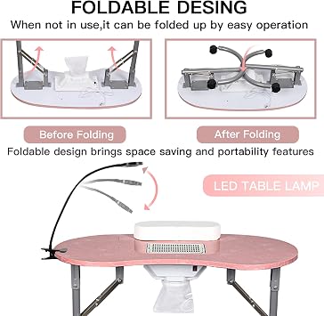 Portable Rolling Nail Table with Dust Collector,Drawer for Manicurists | Foldable Legs,Rolling Mute Wheels,Lamp,Armrest,Carry Bag