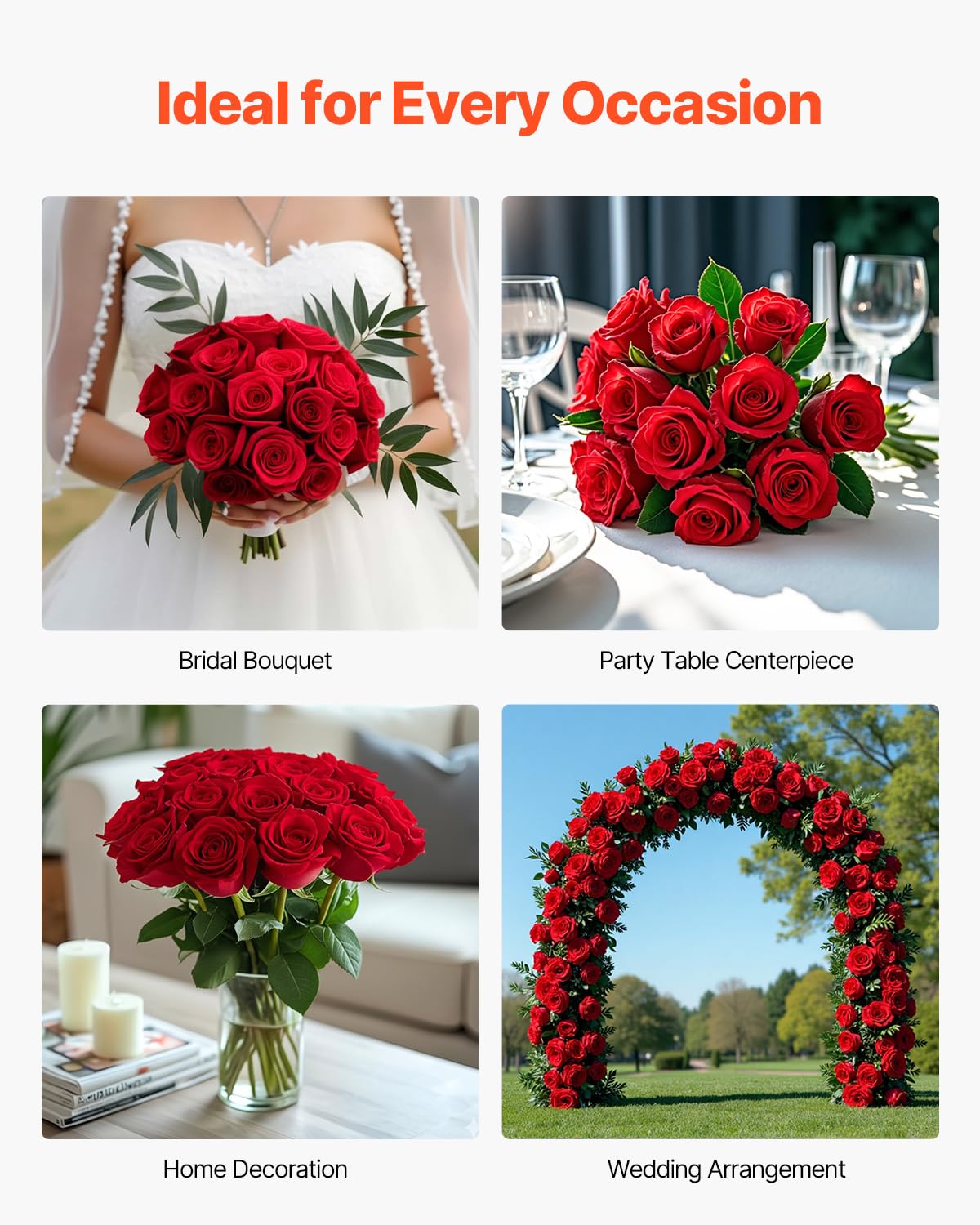VEVOR Künstliche Blumen Rosen, 500 Stück Kunstblumen, Rote Gefälschte Rose mit Stielen, Schaumrosen für DIY Hochzeit Blumensträuße Braut Valentinstag Muttertag Zuhause Dekoration