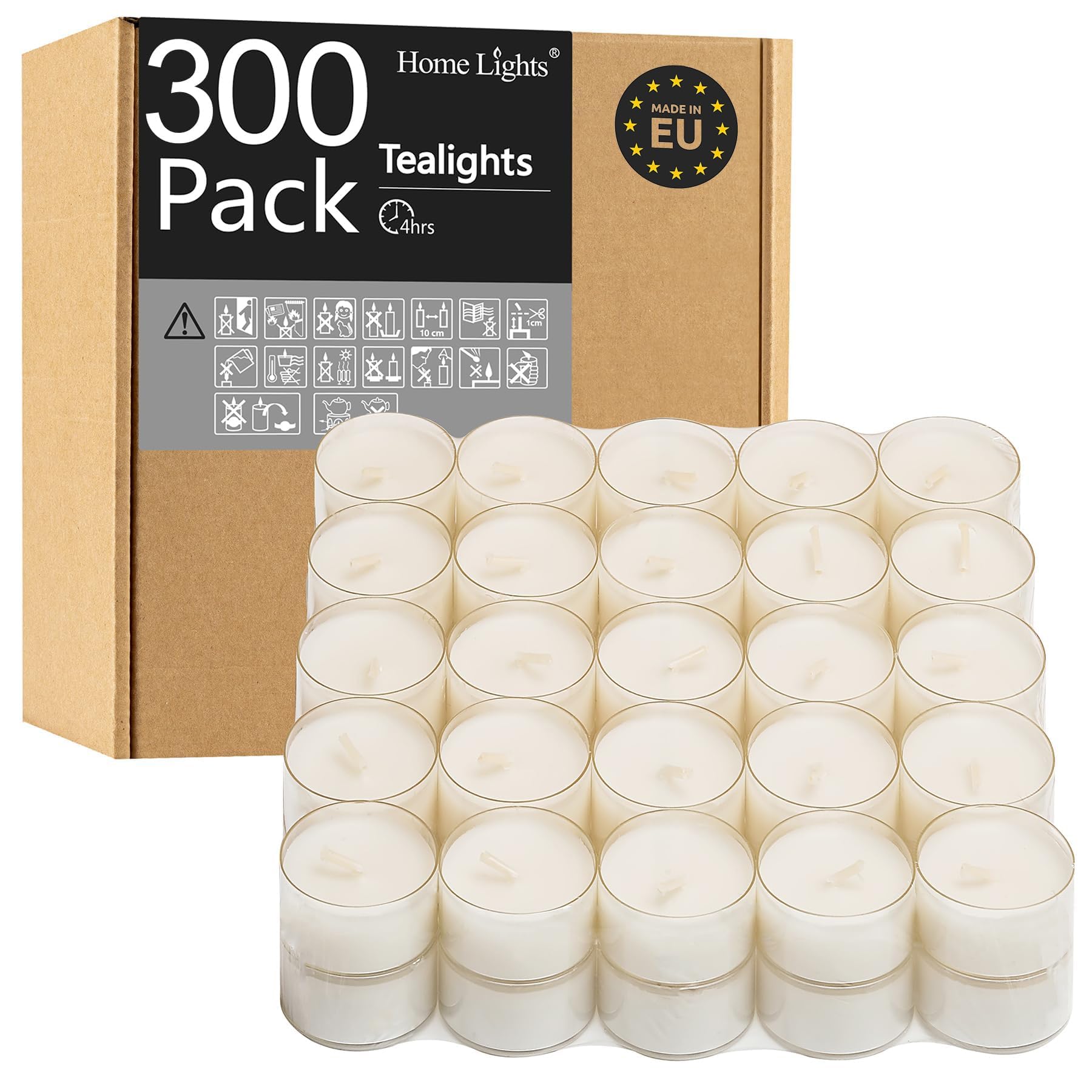 Lot de 300 bougies chauffe-plat géantes de 4 à 4,5 heures, sans fumée européennes, sans fumée dans une tasse en plastique transparent pour Shabbat, mariages, Noël, décoration d'intérieur