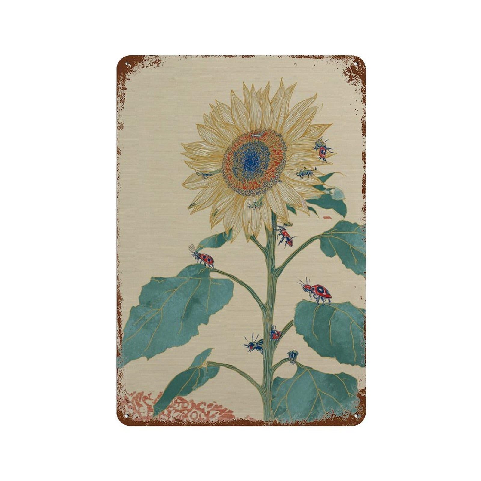 xiaoxiaoshen Sunflower Giant Fantasy Surreal Floral Botanical Whimsical Design Modern Folk St Wall Decor Art Metal Tin Poster Modern Home Decor Art Home Bar Shop Decorations Vintage Sign 30x20cm