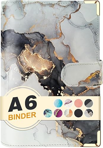 Miniatura 46 de Carpeta A5 recargable de piel sintética con 6 anillas, cubierta para cuaderno pequeño para papel de relleno A5, cubierta de planificador personal