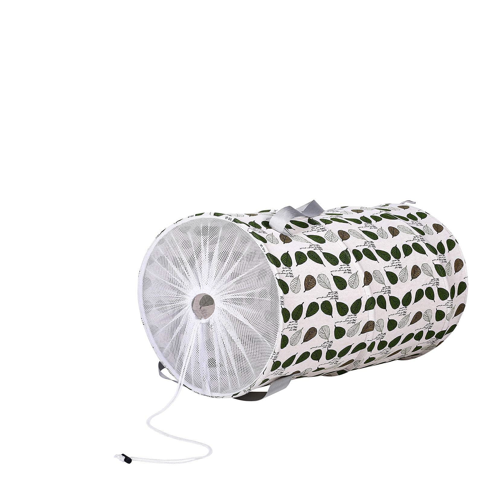 BAGAIL 85L Pop Up Laundry Hamper Bucket Cylindric, Foldable Clothes Bag, Folding Washing Bin,Large Capacity Collapsible Drawstring Closure Cotton Linen Laundry Storage Basket with Handles(Leaf)