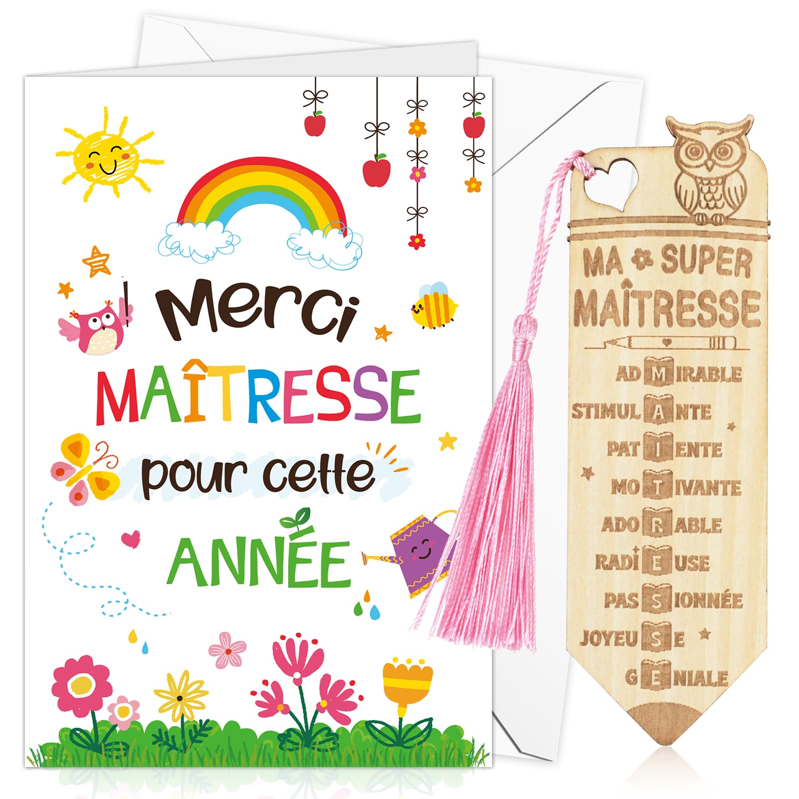 DPKOW Original Cadeau Merci Maitresse d'École Fin d'Année, Merci Maîtresse Carte avec Enveloppe Porte-Clés Maitresse Maternelle Cadeau Remerciement Institutrice, Formidable Impossible à Oublier