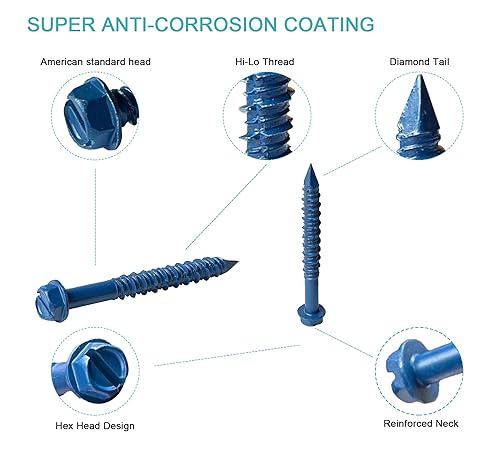 Miniatura 2 de Bobibbi 14 x 2-14" cabeza hexagonal tornillo de hormigón anclaje para anclaje a mampostería, bloque o ladrillo (100 unidades)
