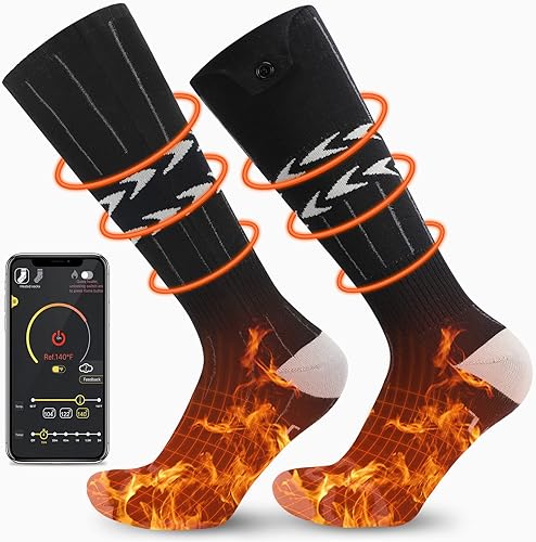 Heated Socks for Men Women, Rechargeable 5000mAh Electric Heated Socks with 3 Heat Settings, App Remote Control Washable Foot Warmers for Winter