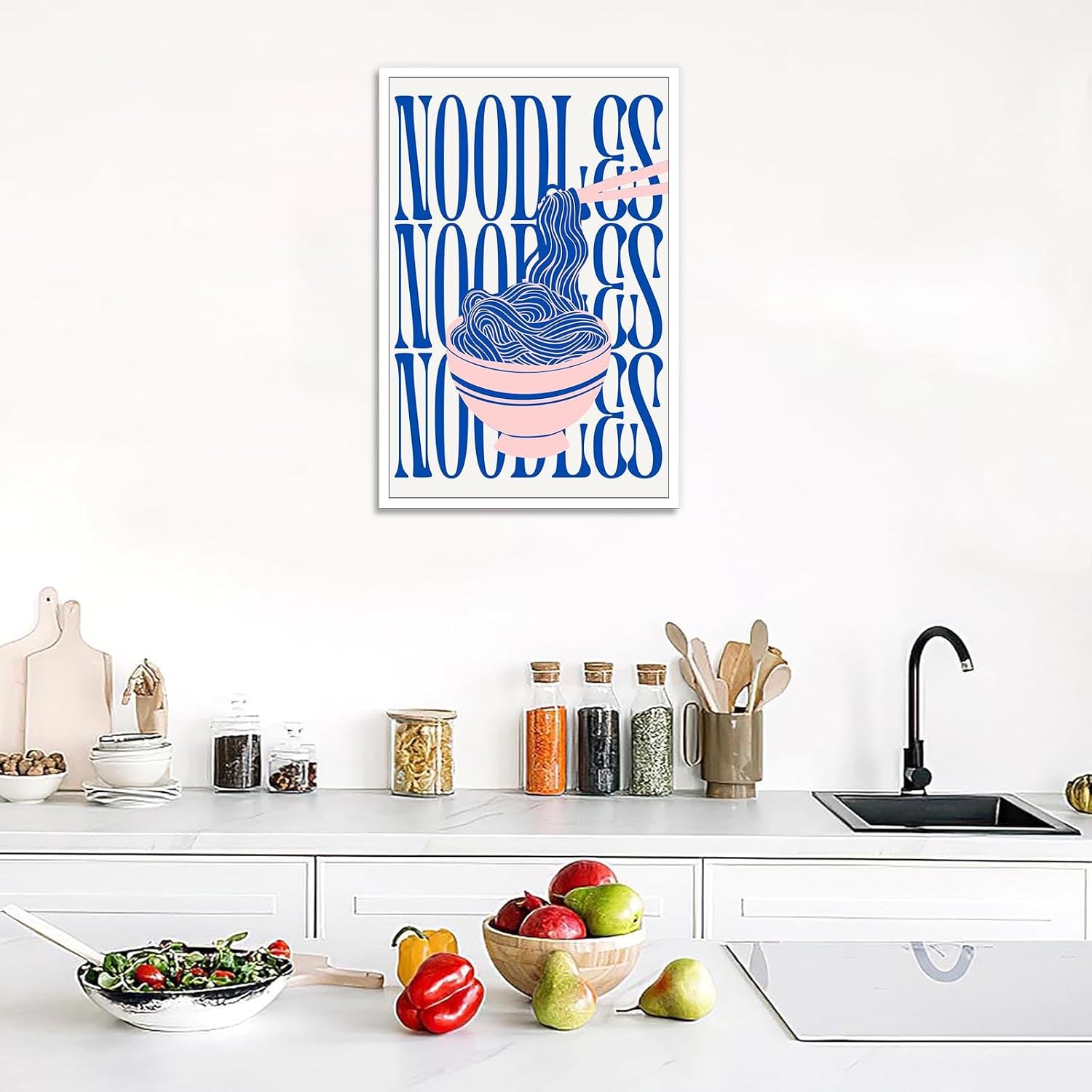 Trendy Delicious Noodles Dark Blue Theme Posters Bold Font Noodle Canvas Wall Art Modern Aesthetic Food Prints Painting For Kitchen Home Bedroom Dorm Wall Decor 8X10in Unframed image 3