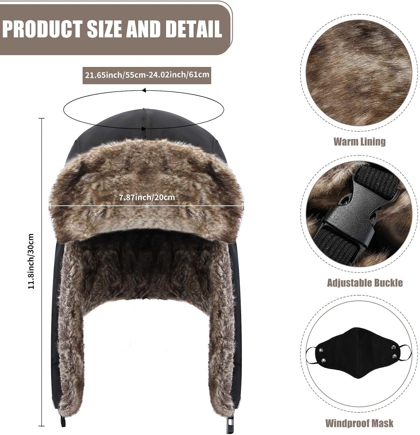 Zhehao Winter Trapper Hat Gloves Scarf Set for Men Waterproof Plush Lined Trapper Hat Touchscreen Glove Warm Soft Scarf - Image 2