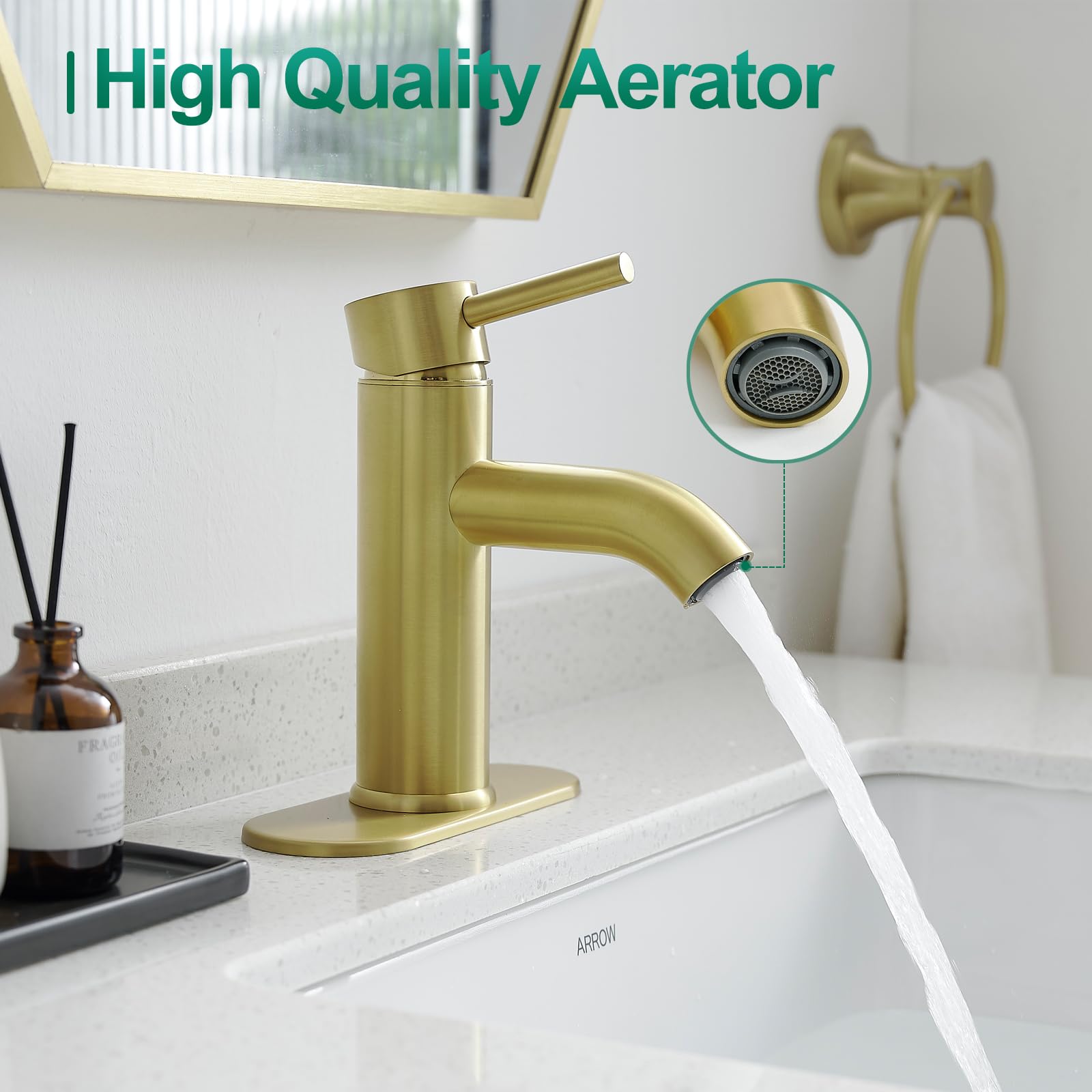 Snapklik.com : Brushed Gold Bathroom Faucets, Modern Single Hole ...