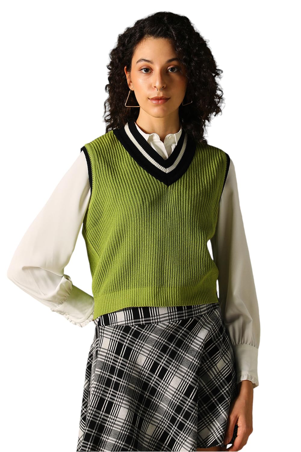 Women Knitted Acrylic Regular fit V Neck Sleeveless Sweaters