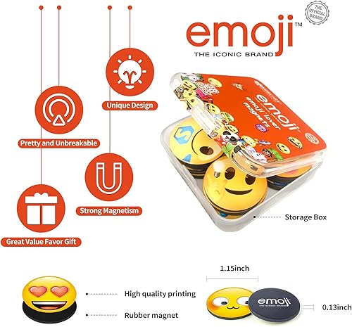 Miniatura 3 de La marca oficial Imanes de emoji, imanes para nevera y nevera, armario de cocina, pizarra blanca, imán decorativo con fuerte magnetismo (28 emoji)..