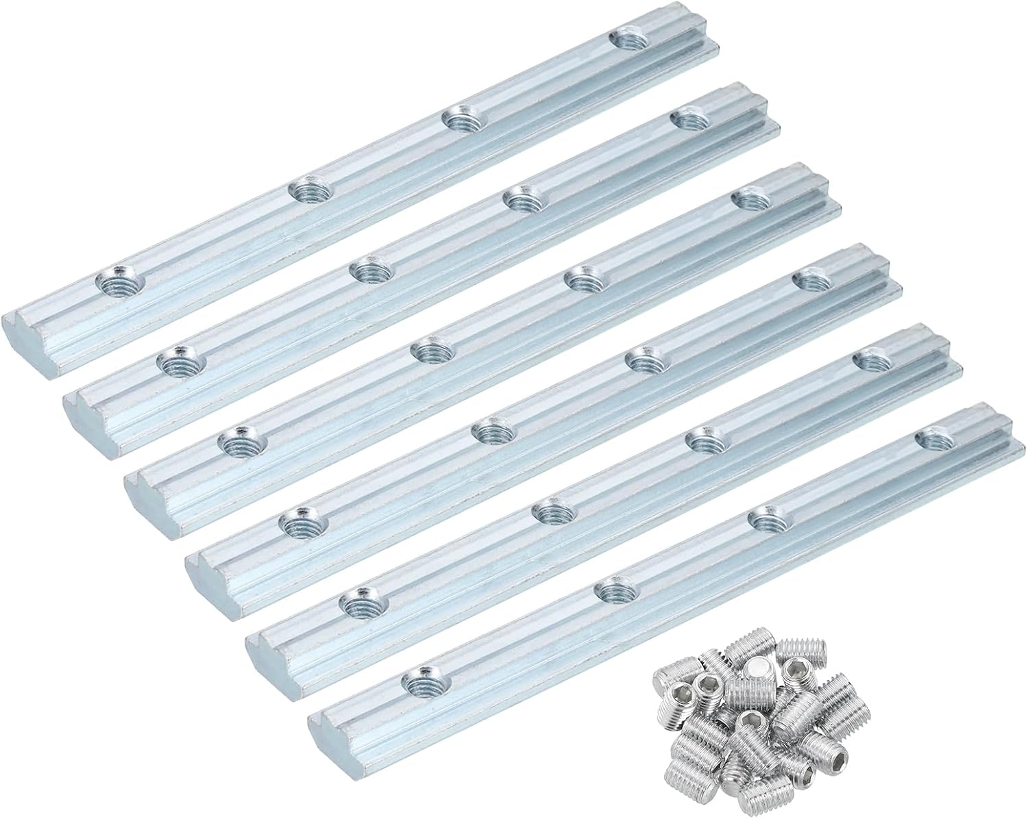 MECCANIXITY 6 Set 4545 Straight Line Inside Connector Joint Bracket, for 10mm t Slot Aluminum Extrusion Profile, 7 Inch Silver with M8 Screws