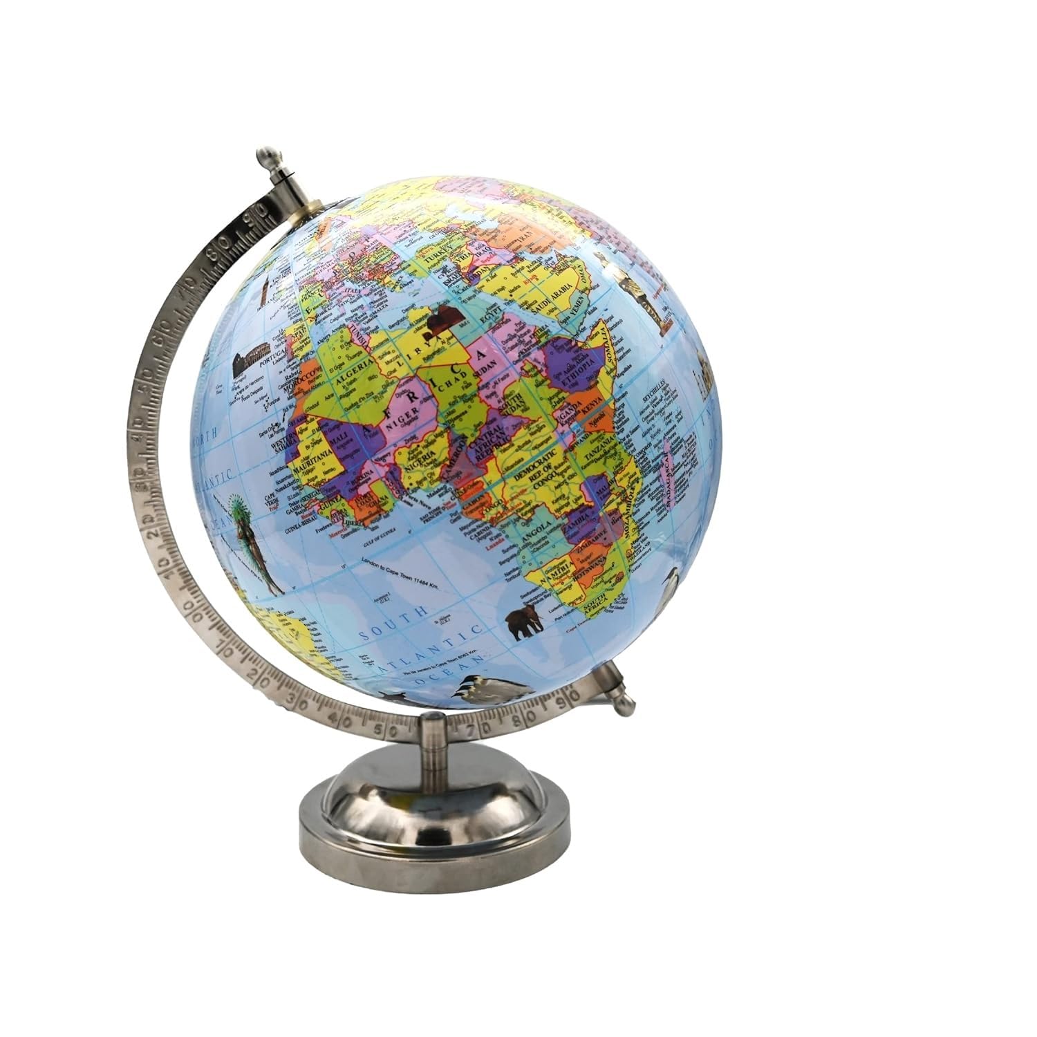 GLIVO Educational 8 Inch Rotating World Globe with Chrome Finish Arc and Base/World Globe/Home Decor/Office Decor/Gift Item