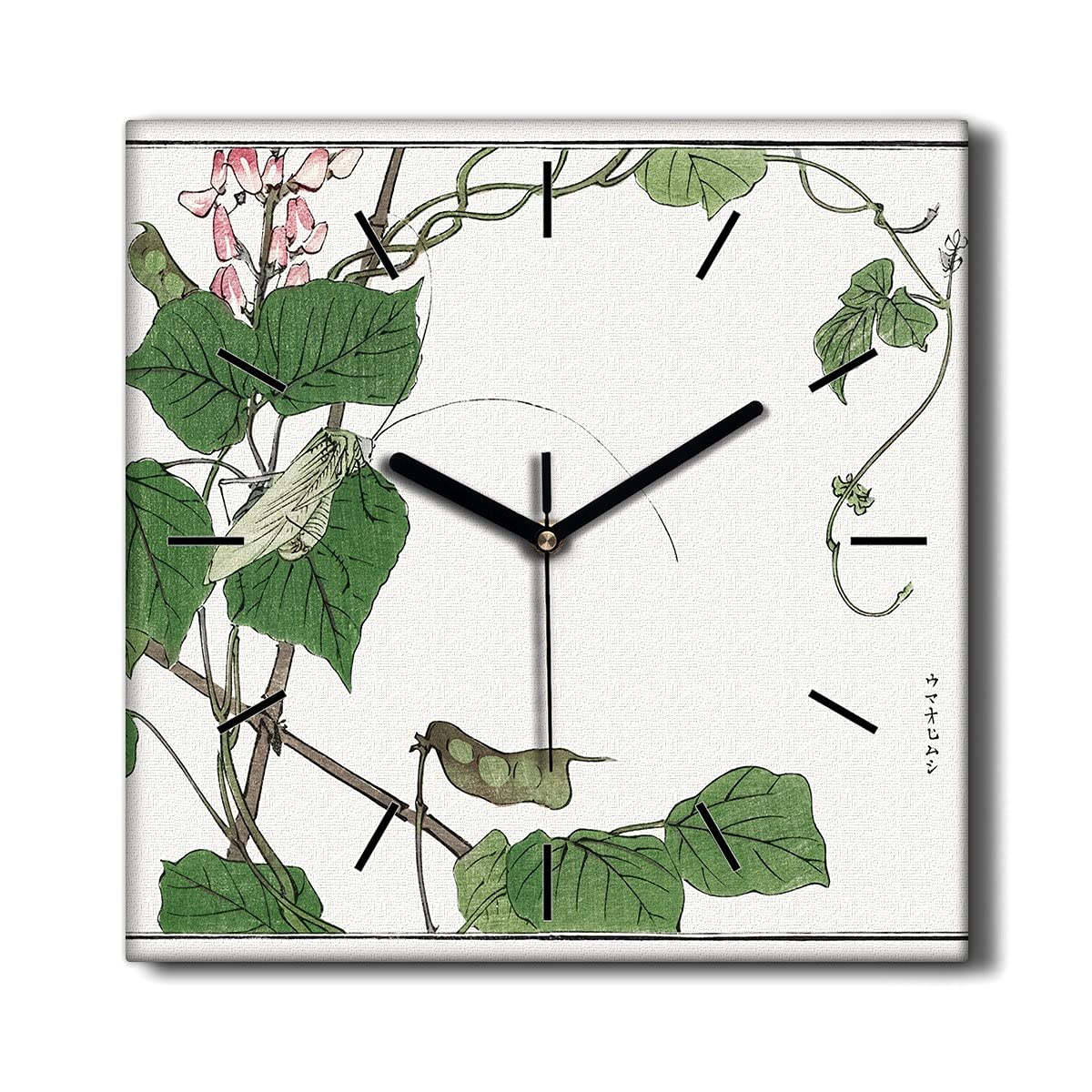 Horloge décoration salon à motif fleurs et feuilles cadre toile silencieux 30cm