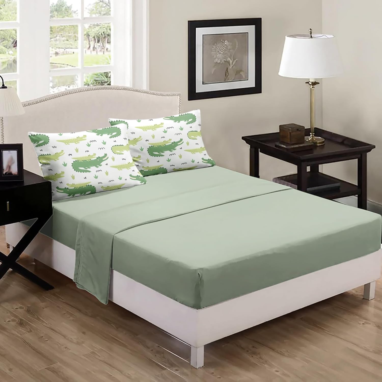 Axolotl 7Pcs Crocodile Comforter Set Twin, Green Crocodile Bedding for Boys Girls, Bed in a Bag Cartoon Alligator Comforter with Sheets, Wildlife Quilt Set with Flat Fitted Sheet 4 Pillowcases - Image 6