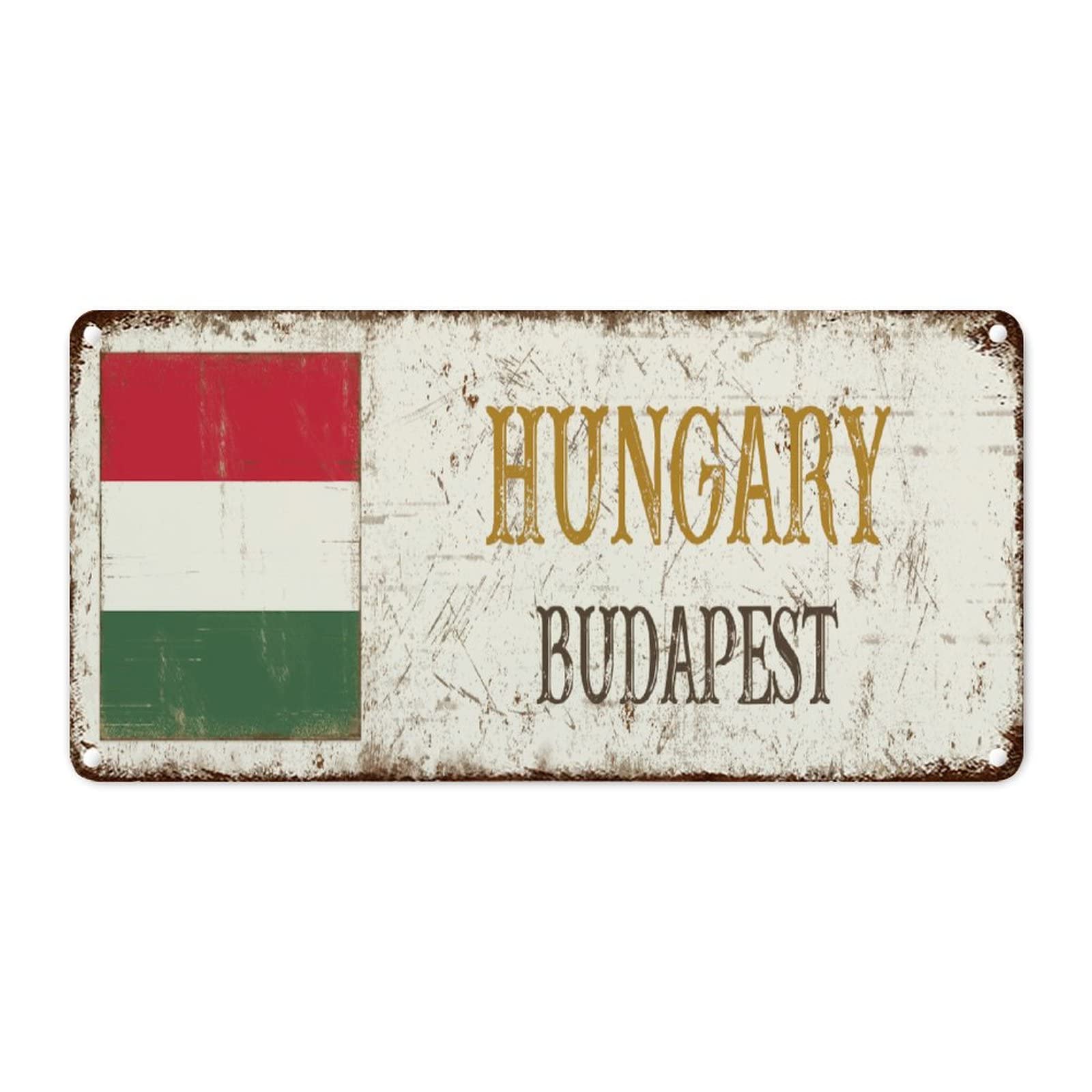 WoGuangis Hungary Retro Vintage Art Wall Plaque City Metal Plaque Sign Hungary Country Flag Souvenir Gift Metal Tin Sign for Yard Garage Bar Coffee Garden 12x6in Housewarming Gift