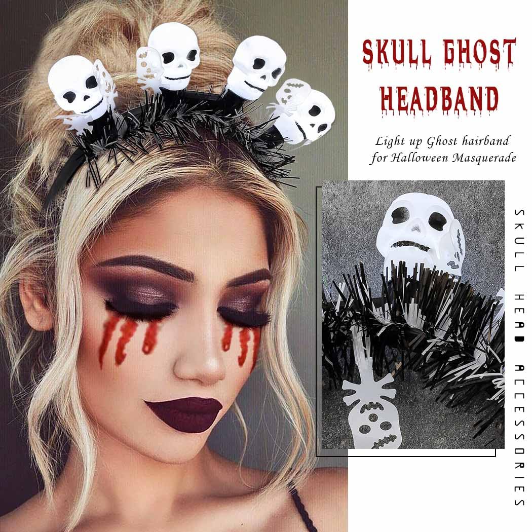 Diadema iluminada de calabaza de Halloween con luces LED, diadema de fantasma, tocados góticos para mujeres, accesorios para el cabello para fiesta de disfraces