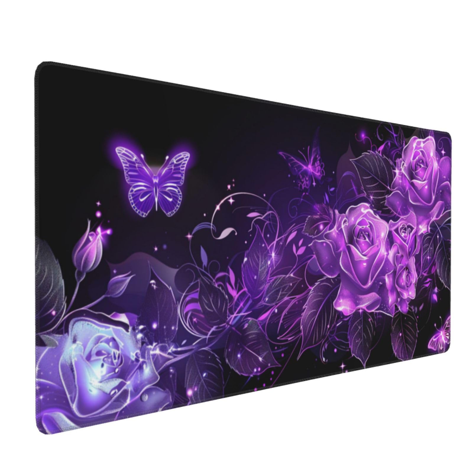 Tappetino Mouse XXL Fiore & Viola, 100 x 50 cm Tappetino da Scrivania G450 | Tappetino per Mouse, Base in Gomma Antiscivolo, Superficie Impermeabile, Bordi Cuciti, Tappetino Scrivania per Ufficio, Gioco