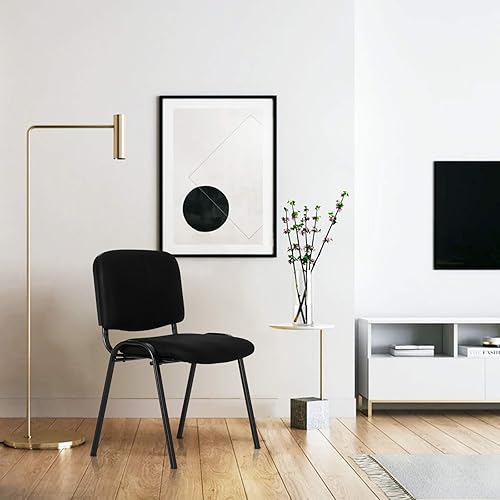 Miniatura 2 de VINGLI Sillas de sala de espera, paquete de 5 sillas de malla negra para iglesia y sala de conferencias, sillas apilables sin brazos para invitados