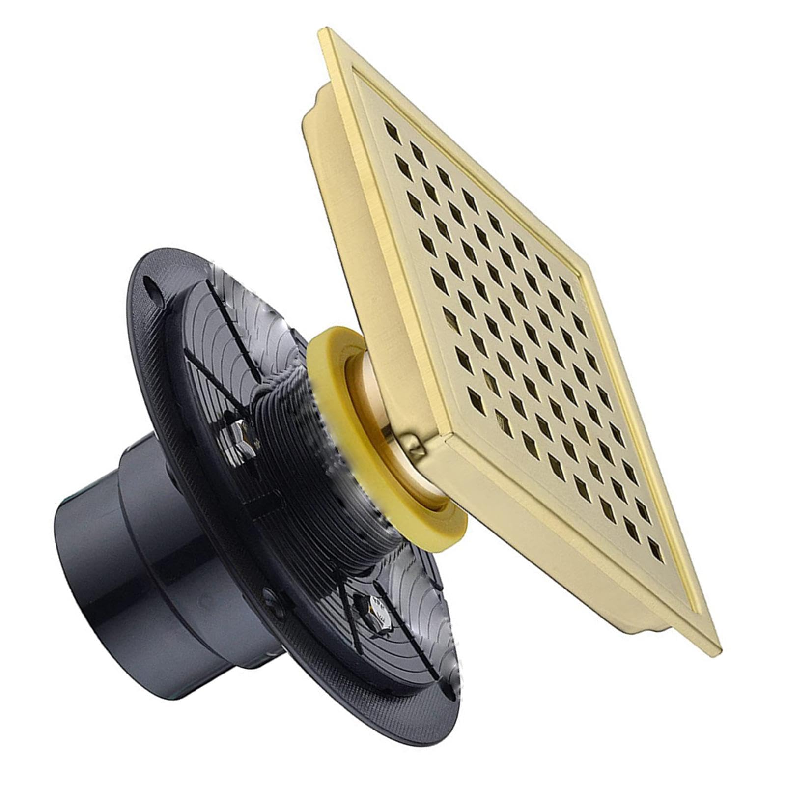 Removable Hair Catcher Square Shower Drain with Flange Hair Strainer Removable Grids Stainless Steel Floor Square Shower with Flange
