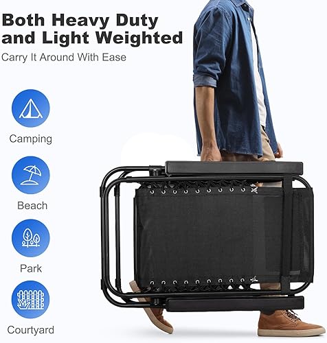 Miniatura 5 de Nazhura Juego de 2 sillas reclinables relajantes para patio, sillas de malla de acero ajustable, silla de salón de gravedad cero, sillas de playa