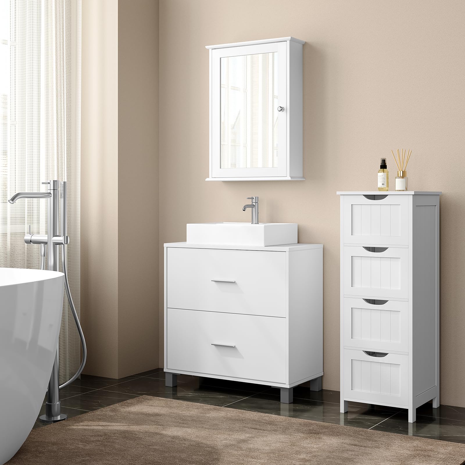 eSituro Mobile da Bagno Sottolavello, Mobile da Pavimento per Bagno, con 2 Cassetti, 60x30x60 cm, Bianco