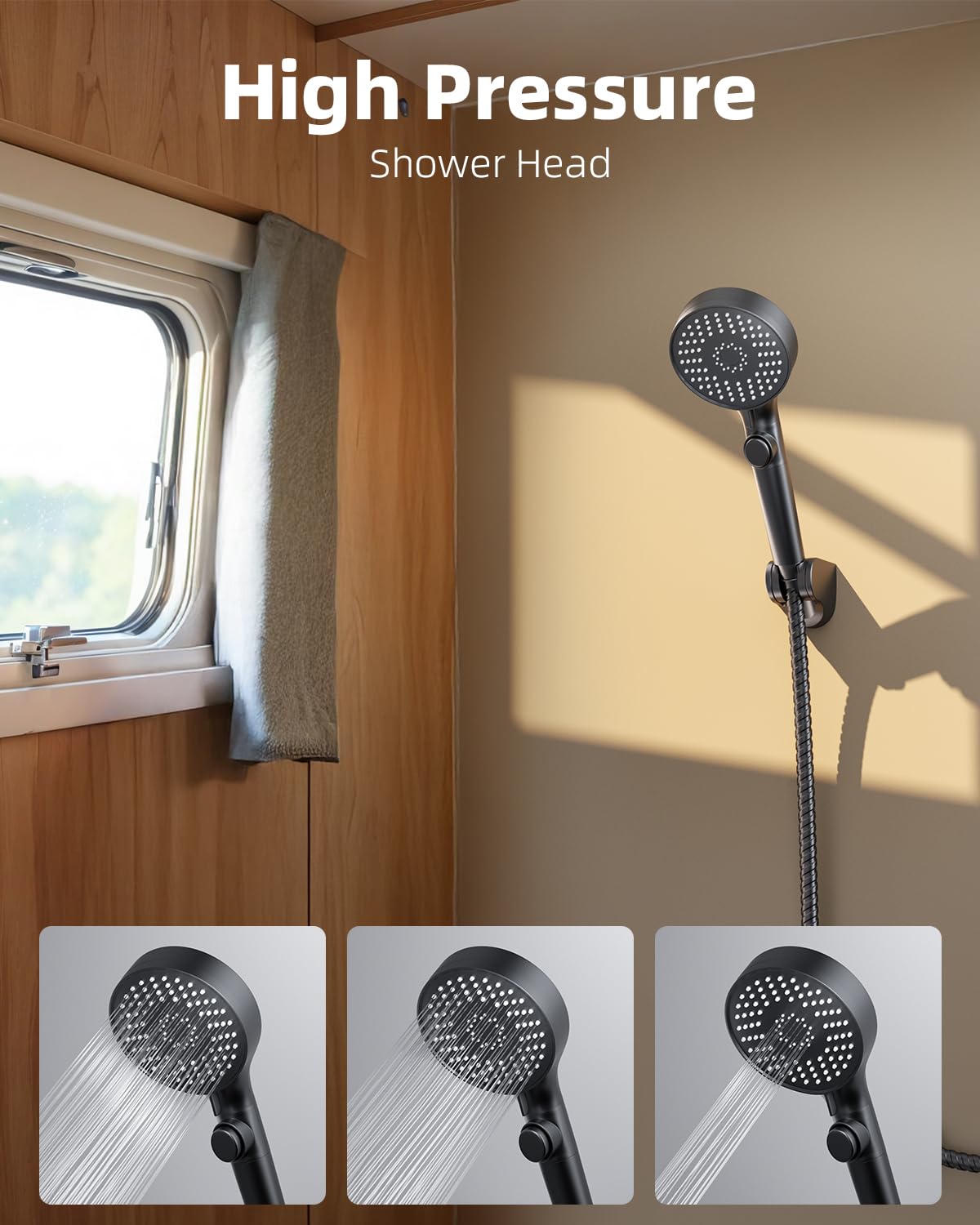 RV Shower Head - 5 Modes, Stainless Steel Hose -2