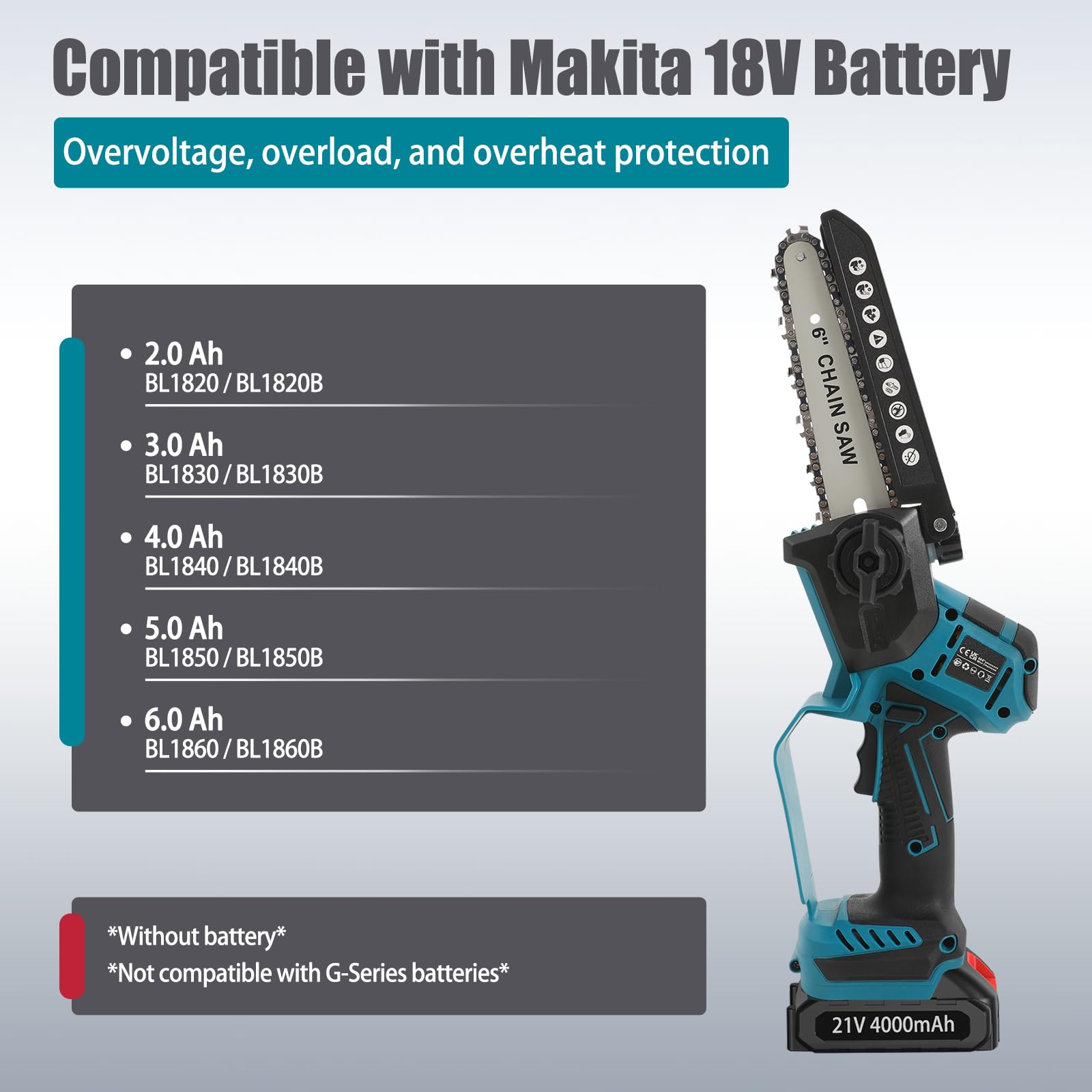 Sega da potatura a batteria, compatibile con batteria Makita da 18 V, mini motosega a batteria senza spazzole per cesoie da giardino, cesoie da potatura, taglio del legno (senza batteria)