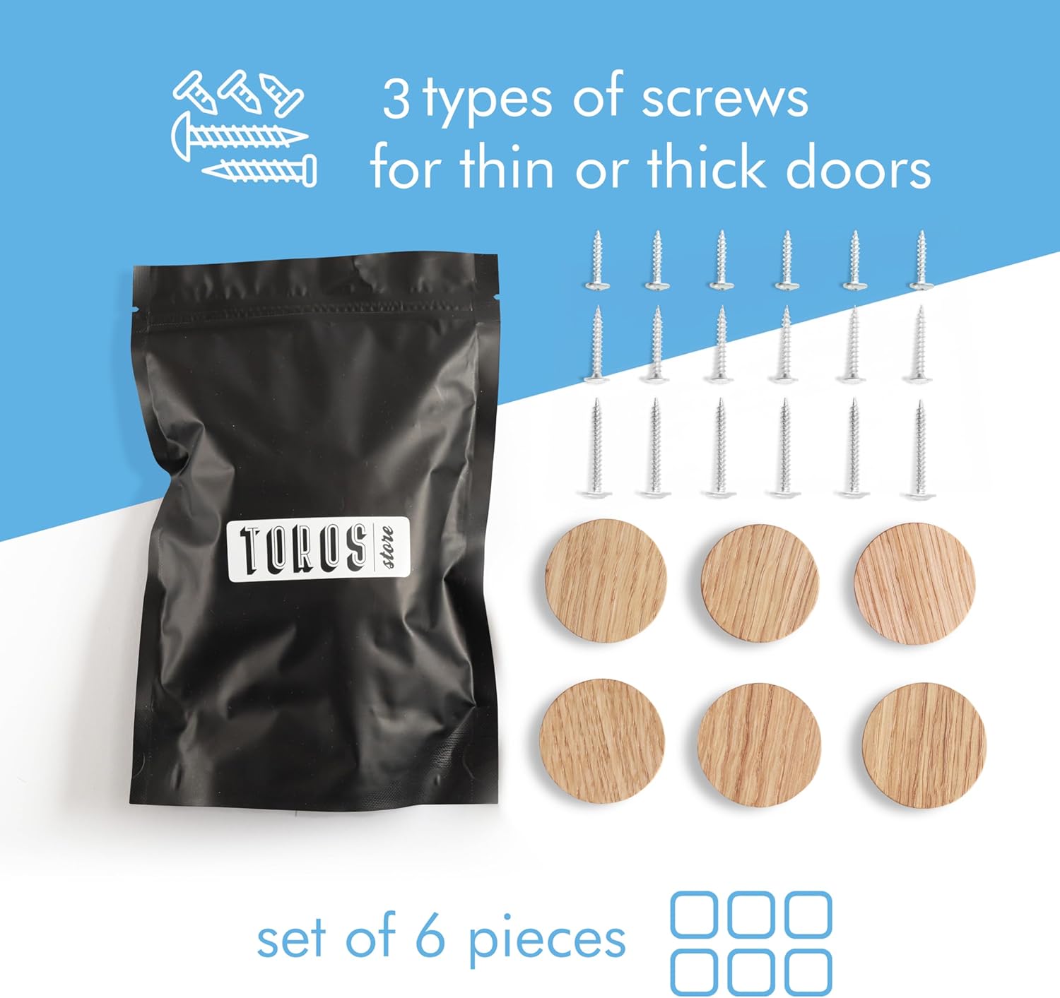 6 Pack Wood Cone Cabinet Knobs (Light) - 1 ½ " Diameter Round Shape - Wooden Drawer Pulls for Cabinets Doors, Dresser and Drawers Knob, Kitchen Cabinet Door Handle